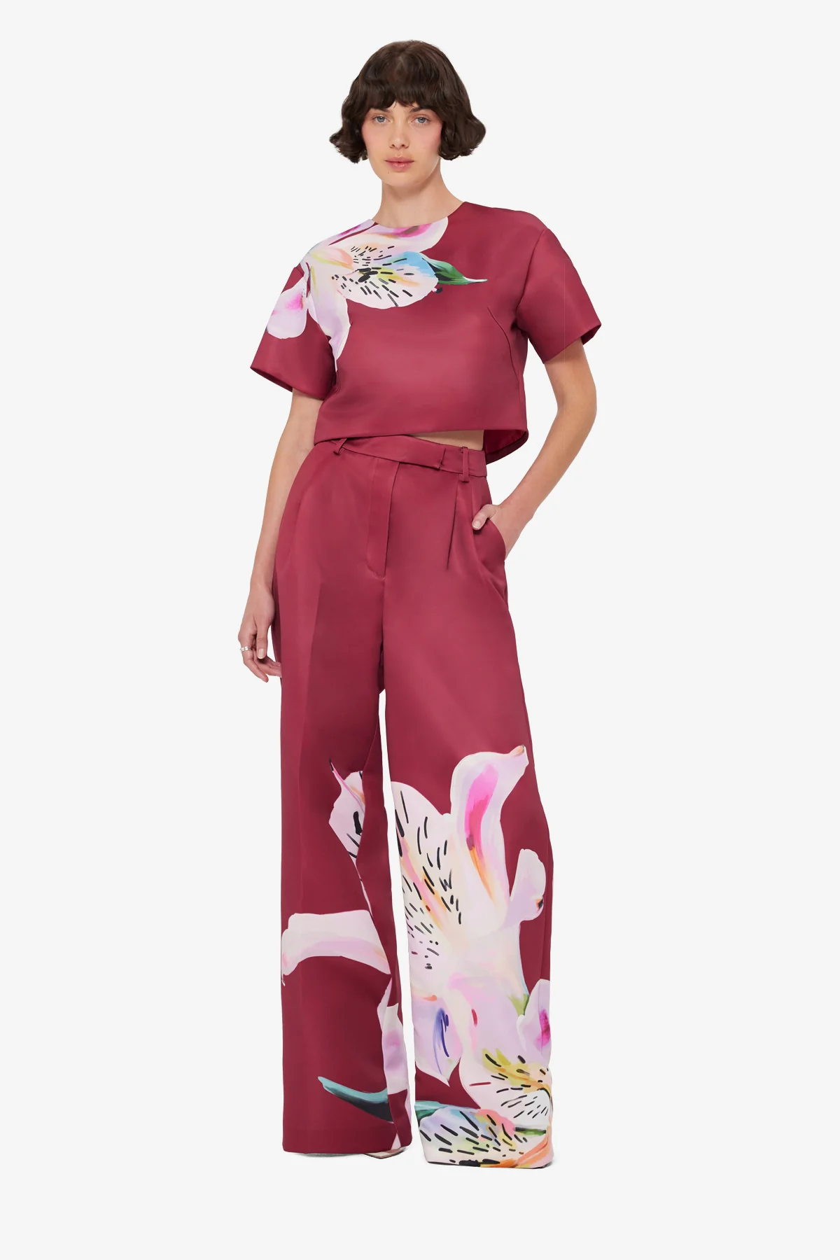 Indie Sleeve Top - Lily Print in Burgundy - Image 3