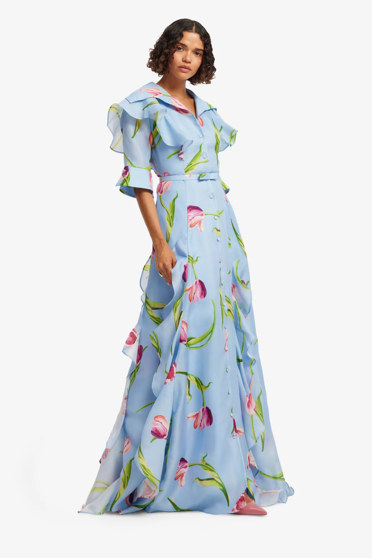 Isabella Silk Gown - Tulip Print in Blue - Image 4