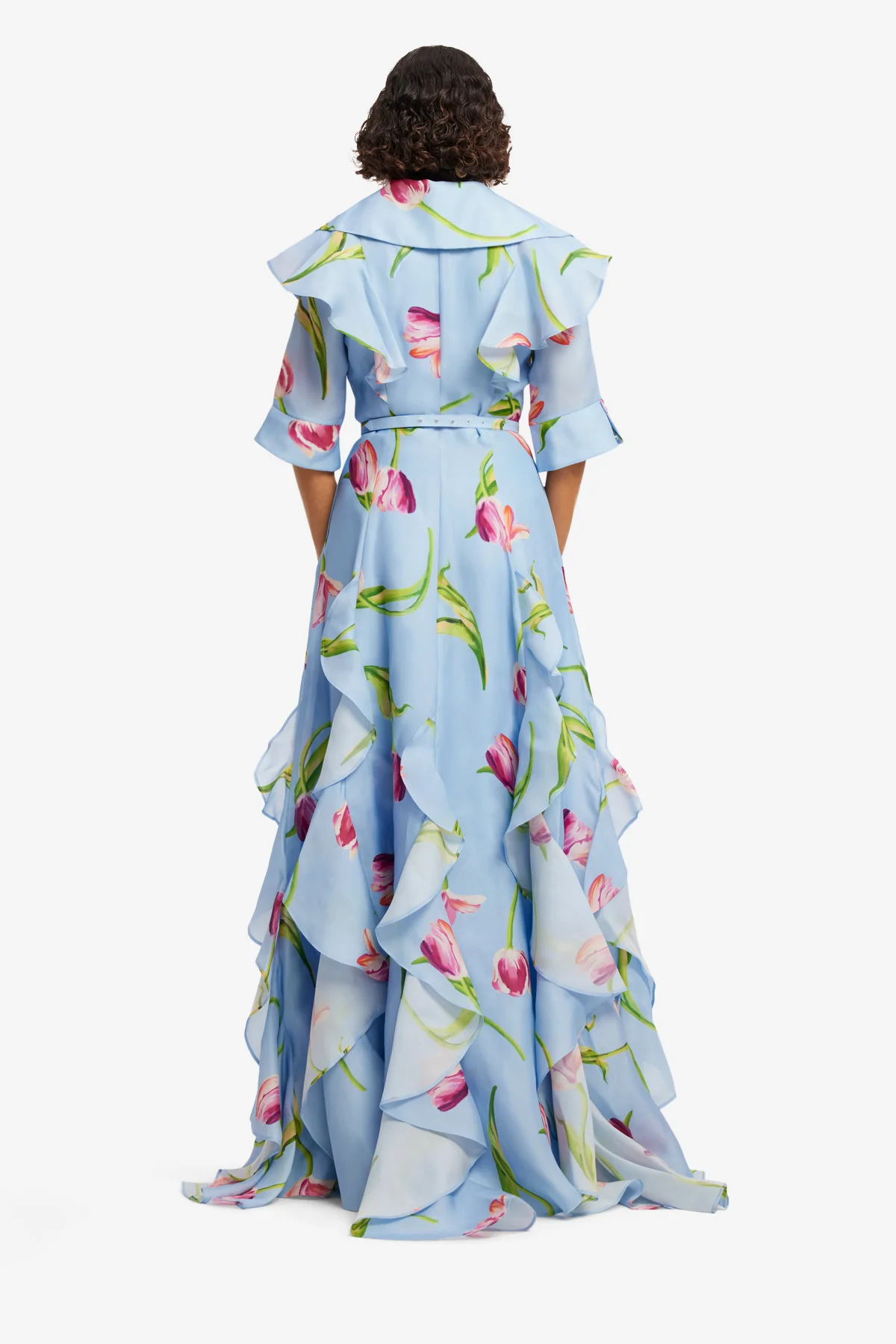 Isabella Silk Gown - Tulip Print in Blue - Image 5