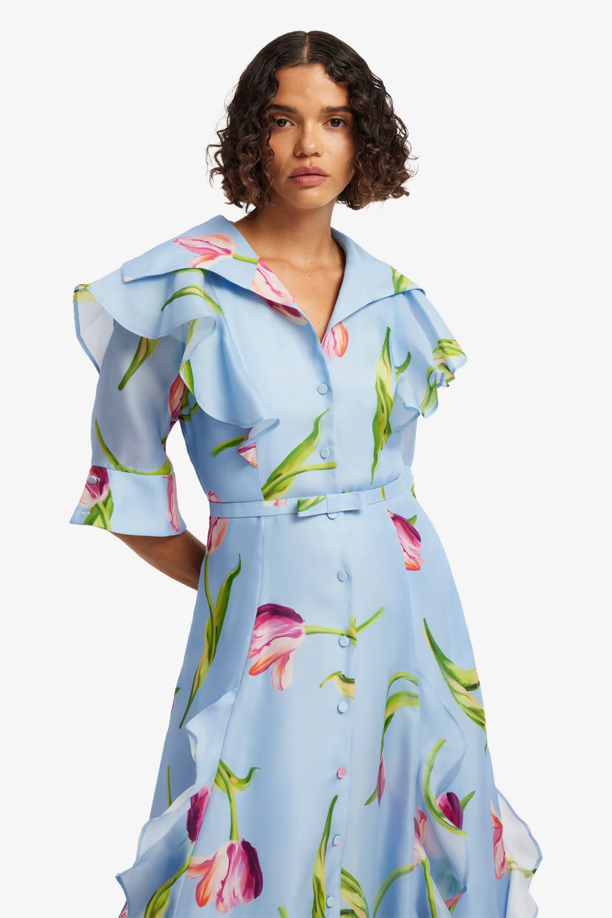 Isabella Silk Gown - Tulip Print in Blue - Image 6