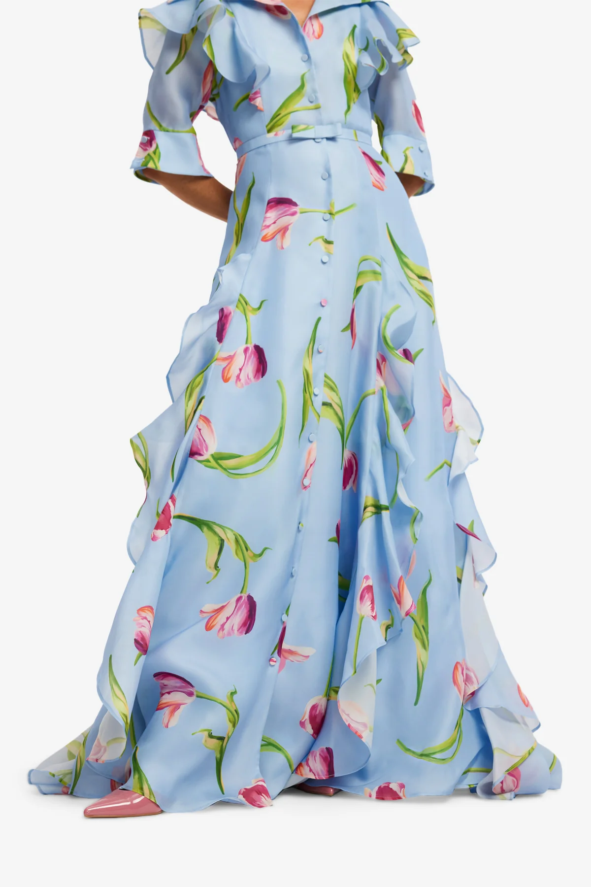Isabella Silk Gown - Tulip Print in Blue - Image 7