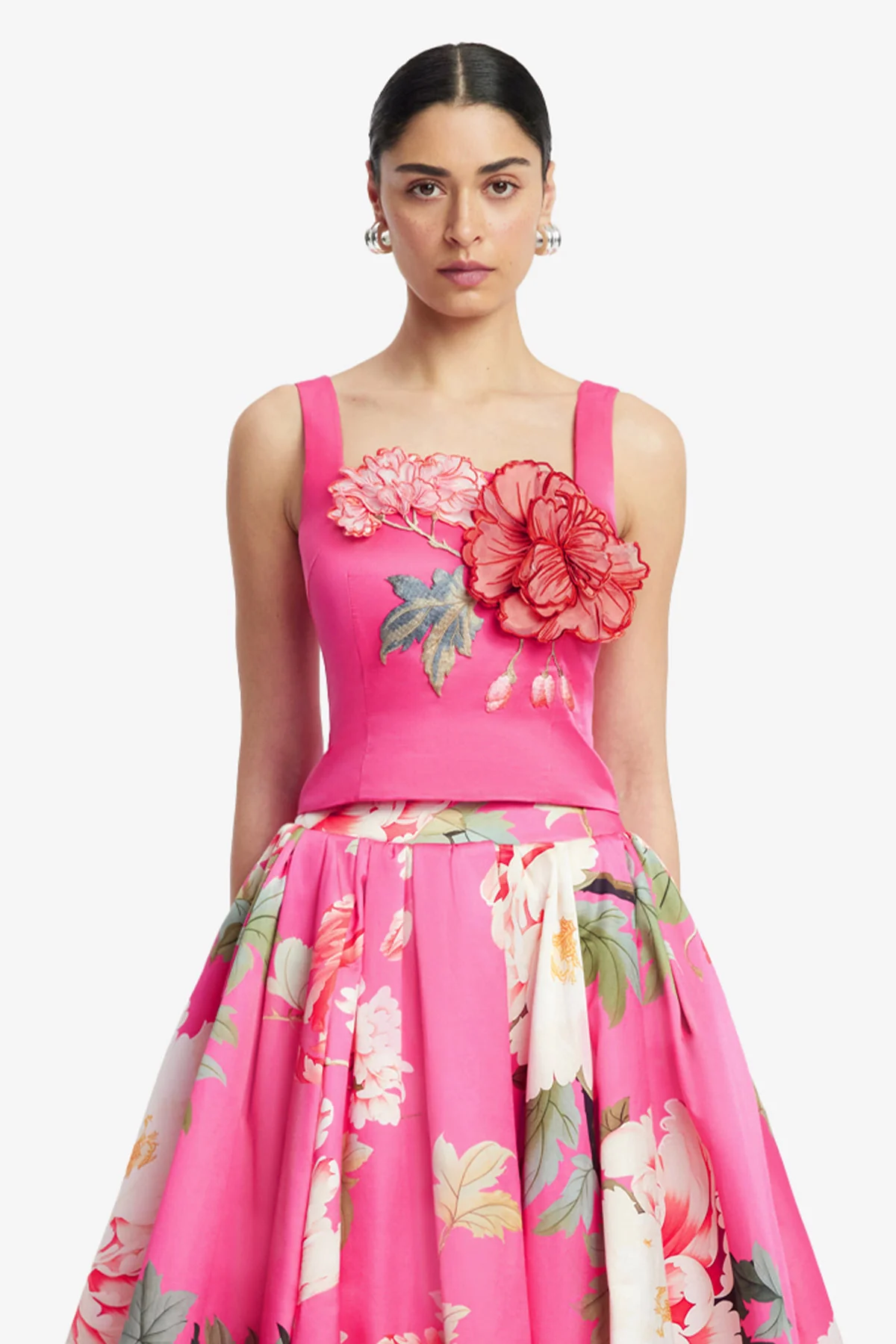 Isadora Appliqué Top - Peony Print in Fuchsia - Image 2