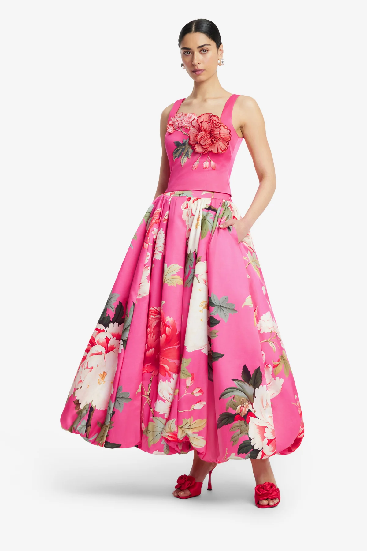 Isadora Appliqué Top - Peony Print in Fuchsia - Image 4
