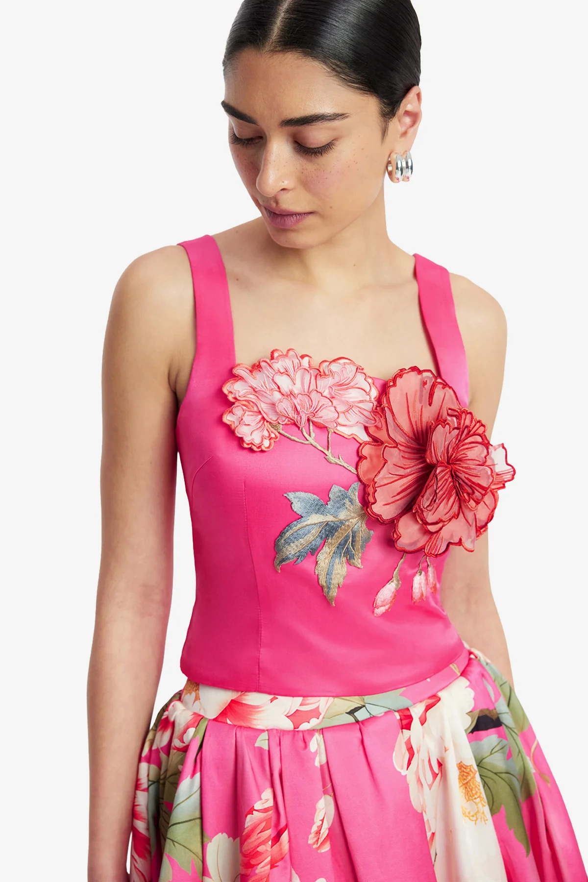 Isadora Appliqué Top - Peony Print in Fuchsia - Image 6