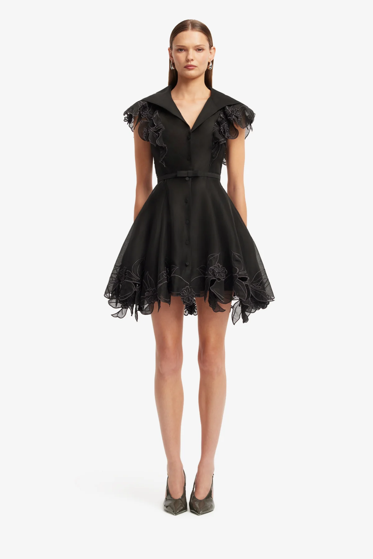 Isla Appliqué Mini Dress - Ebony - Image 2