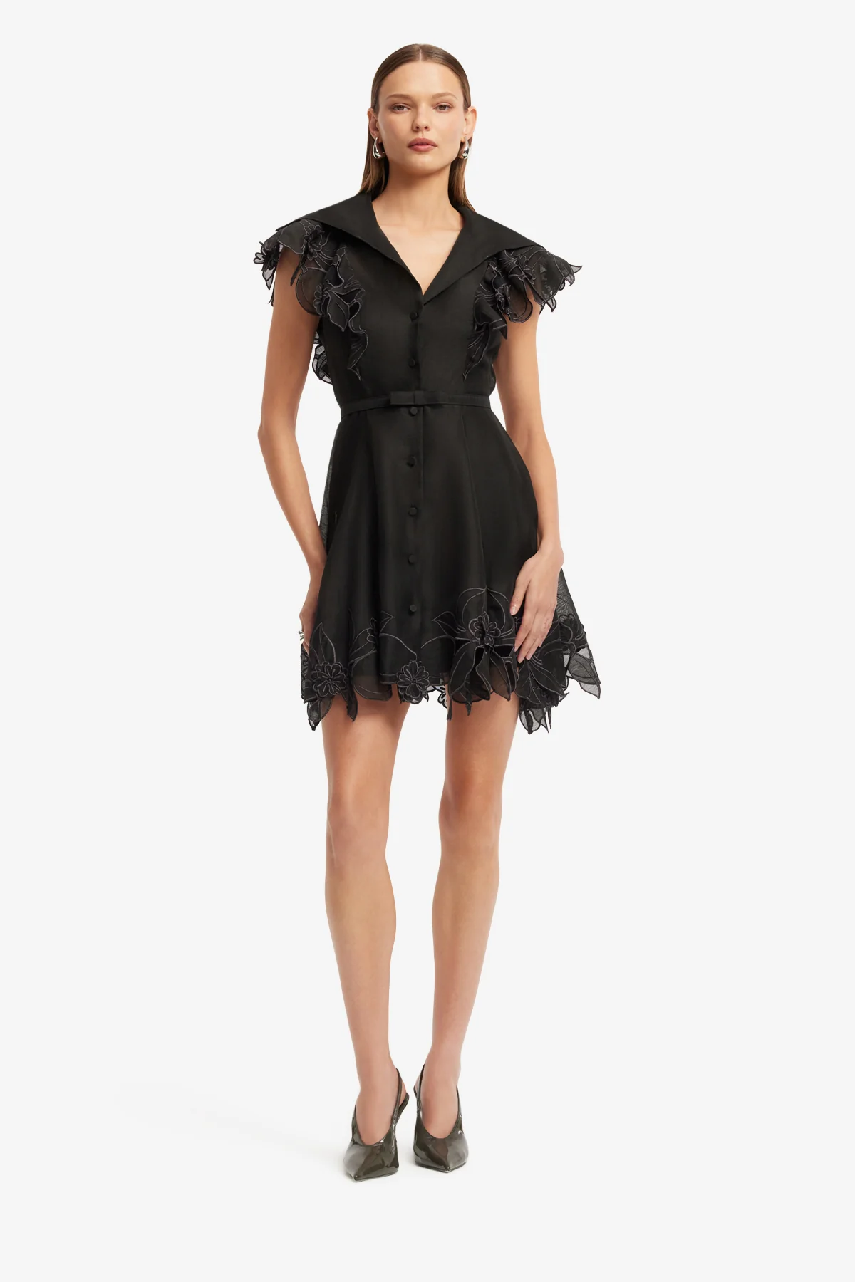 Isla Appliqué Mini Dress - Ebony - Image 3