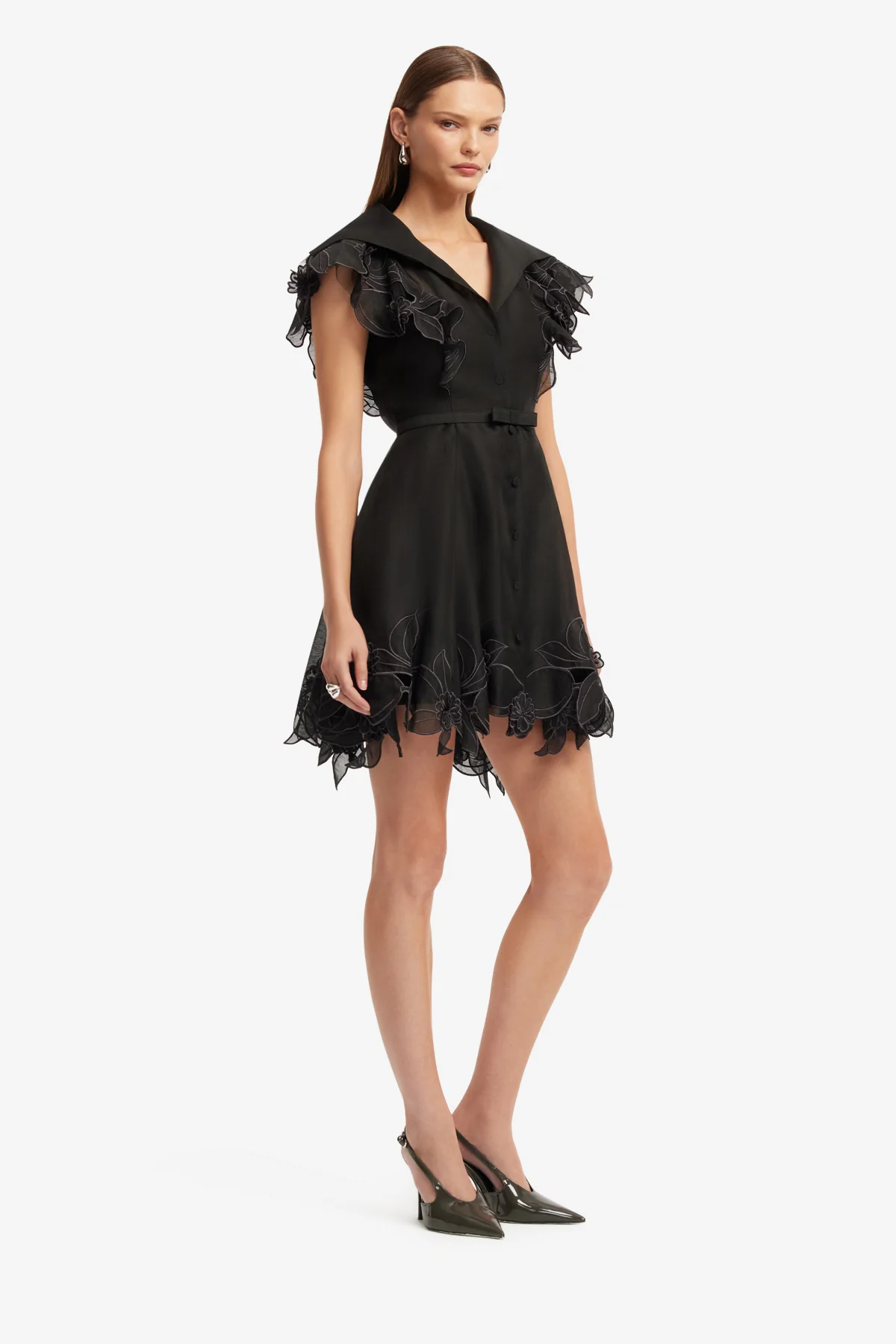 Isla Appliqué Mini Dress - Ebony - Image 4