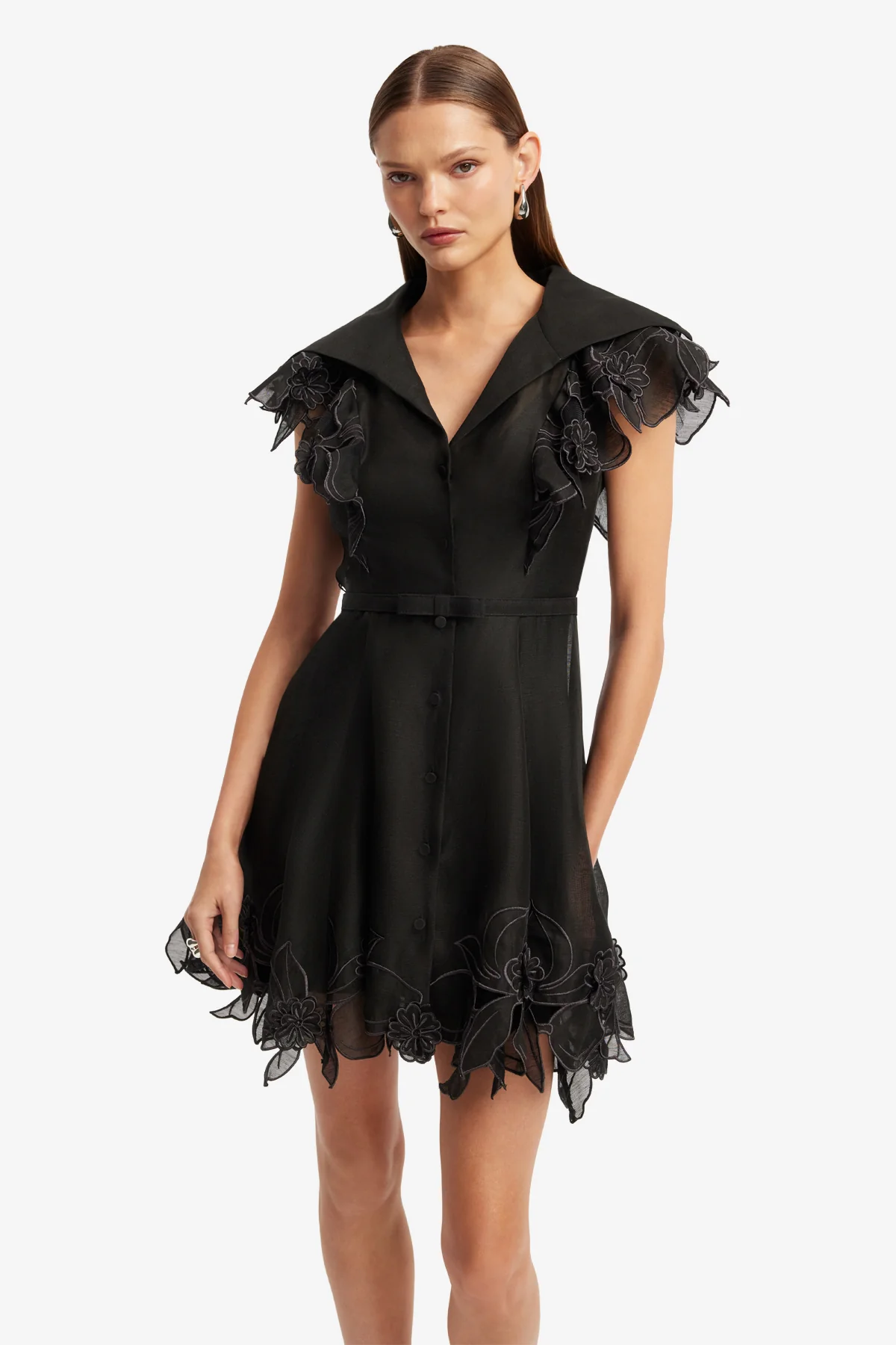 Isla Appliqué Mini Dress - Ebony - Image 6
