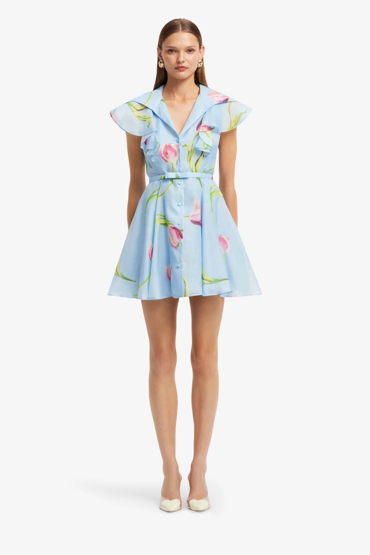 Isla Mini Dress - Tulip Print in Blue - Image 2