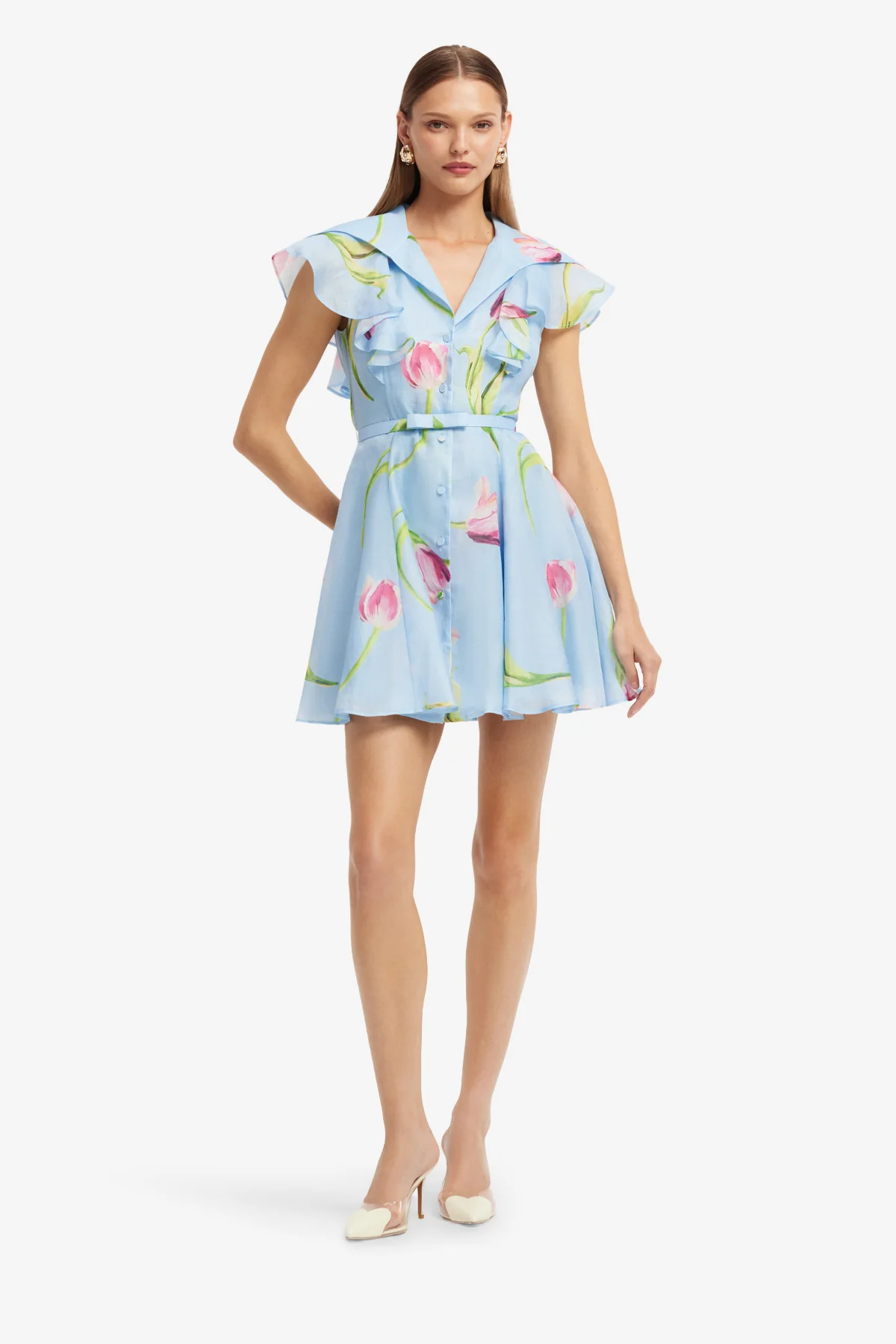 Isla Mini Dress - Tulip Print in Blue - Image 3