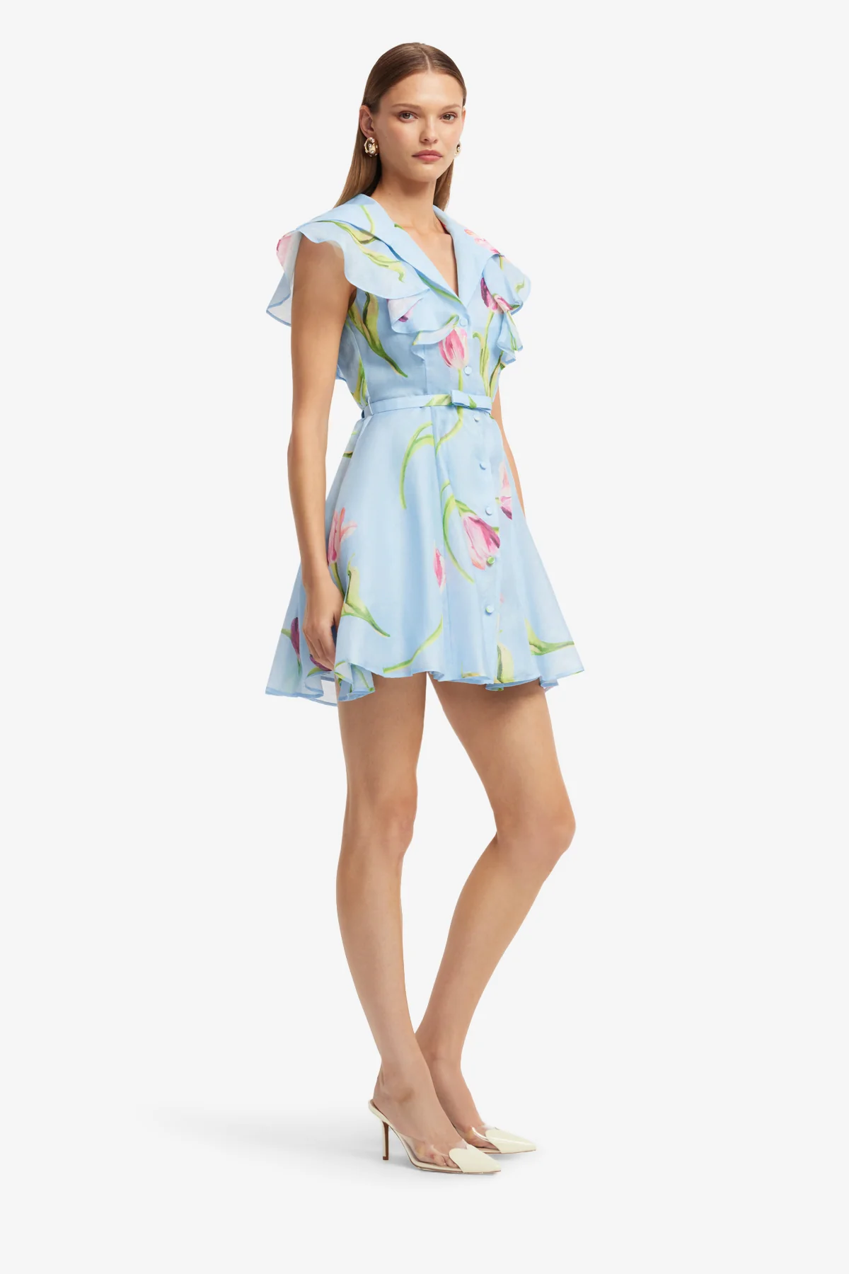 Isla Mini Dress - Tulip Print in Blue - Image 4