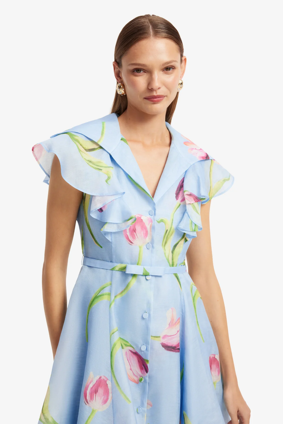 Isla Mini Dress - Tulip Print in Blue - Image 6