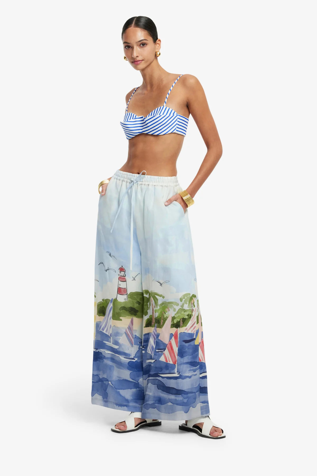 Jamie Wide Leg Pants - Nautical Print - Image 3