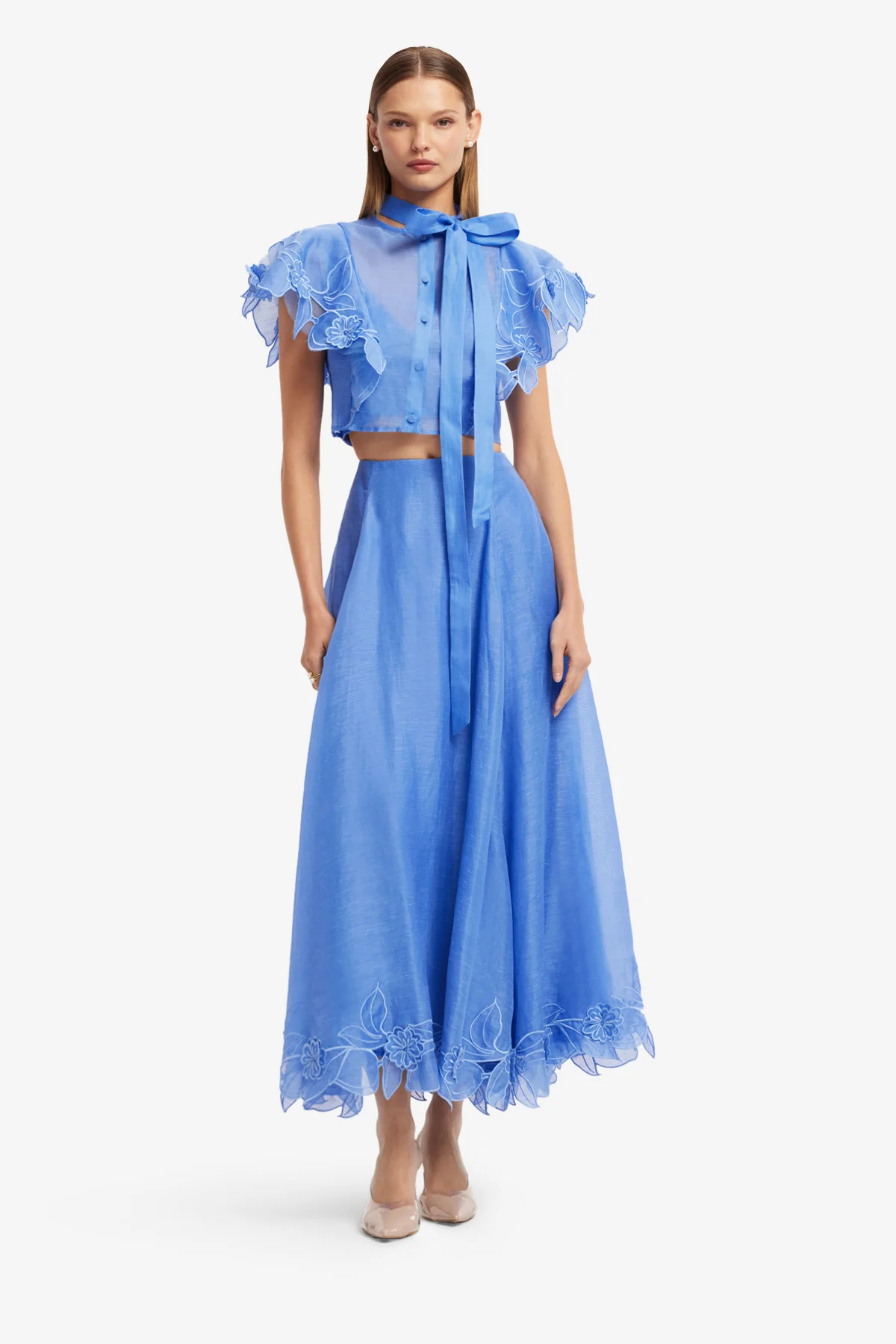 Jasmine Appliqué Flutter Sleeve Top - Azure - Image 3