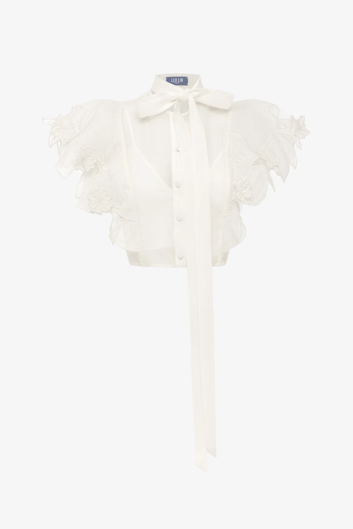 Jasmine Appliqué Flutter Sleeve Top - Snow