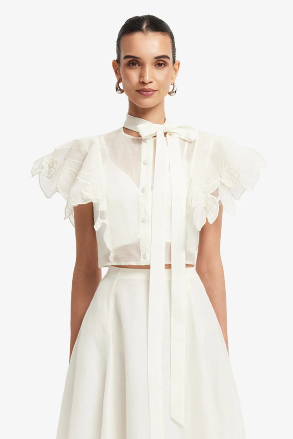 Jasmine Appliqué Flutter Sleeve Top - Snow - Image 2