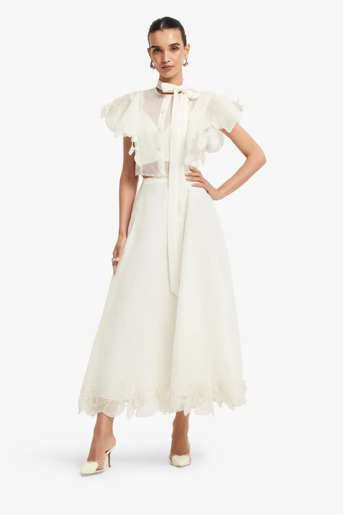 Jasmine Appliqué Flutter Sleeve Top - Snow - Image 3