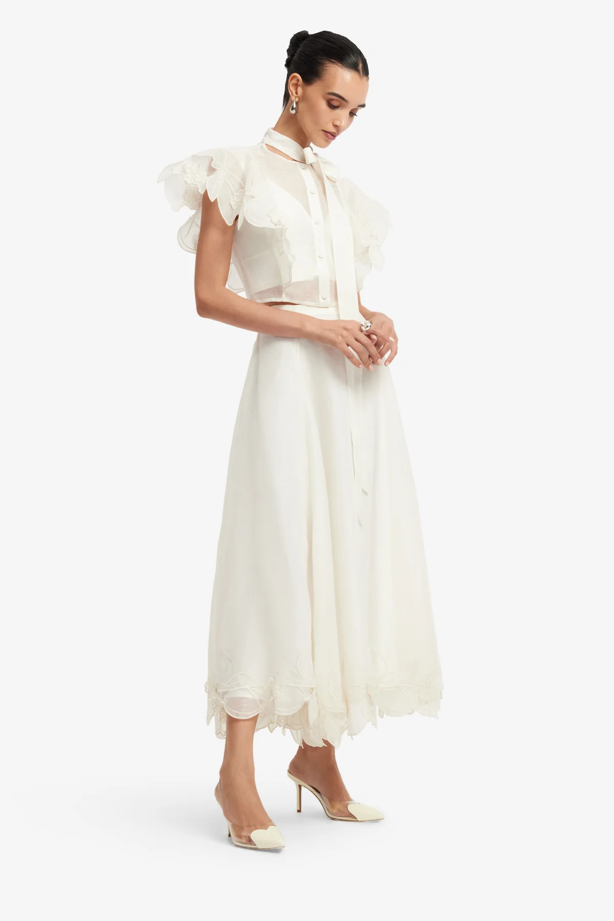 Jasmine Appliqué Flutter Sleeve Top - Snow - Image 4