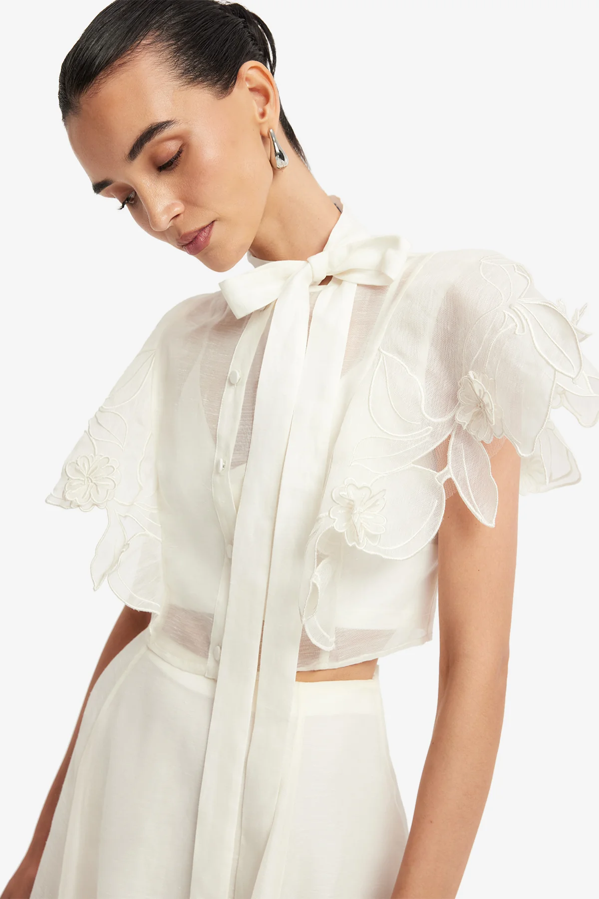Jasmine Appliqué Flutter Sleeve Top - Snow - Image 6