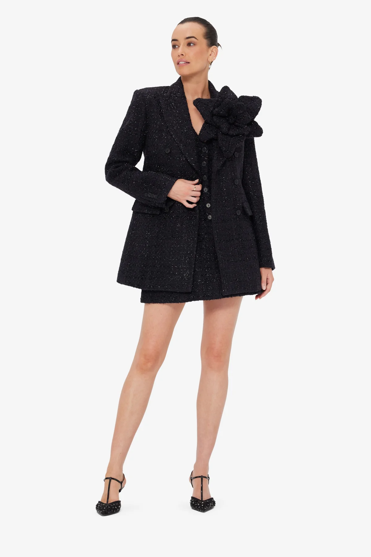Jazlyn Tweed Blazer - Ebony - Image 3