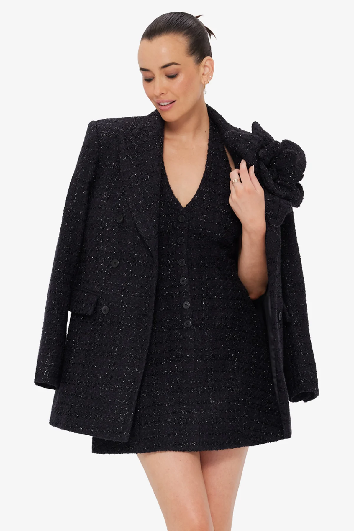 Jazlyn Tweed Blazer - Ebony - Image 6