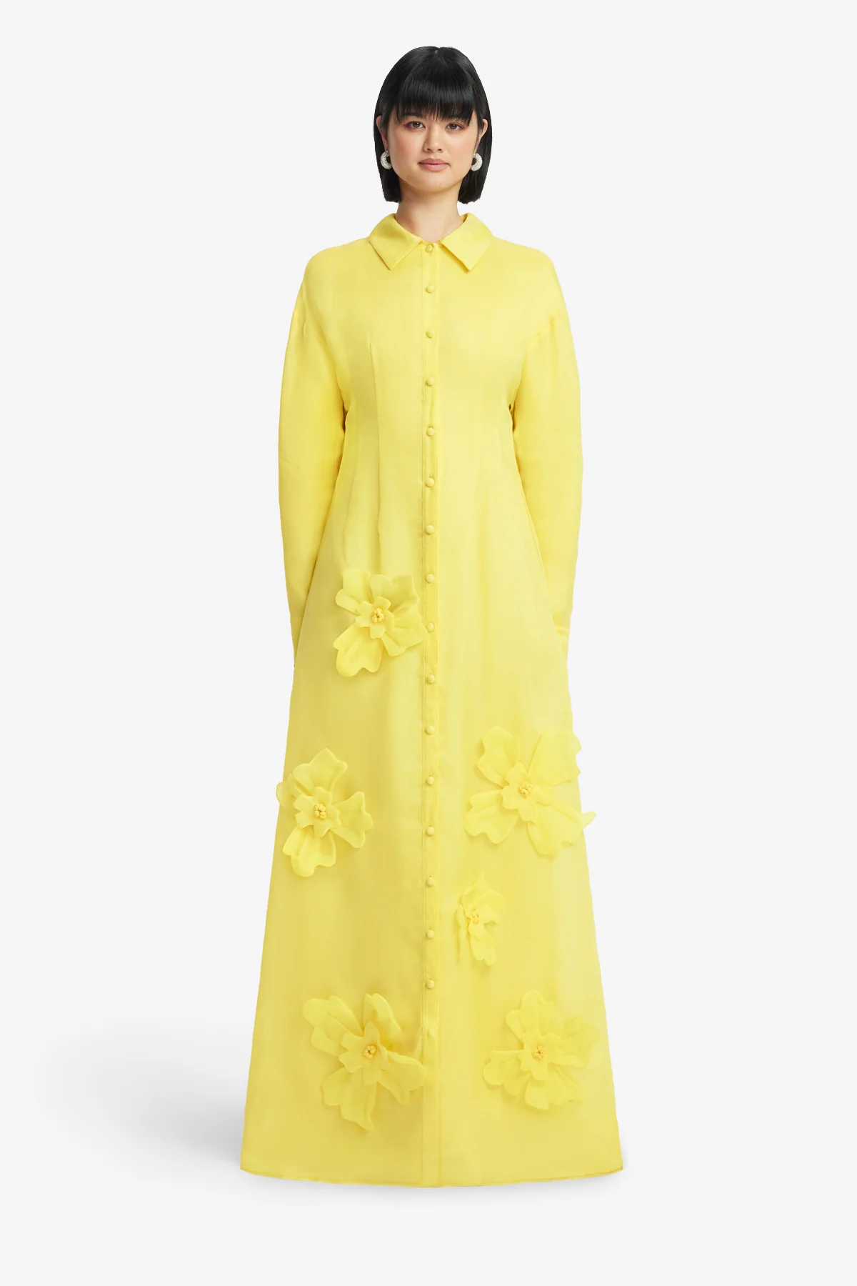 Jeanette Silk Floral Appliqué Maxi Dress - Sunshine - Image 2
