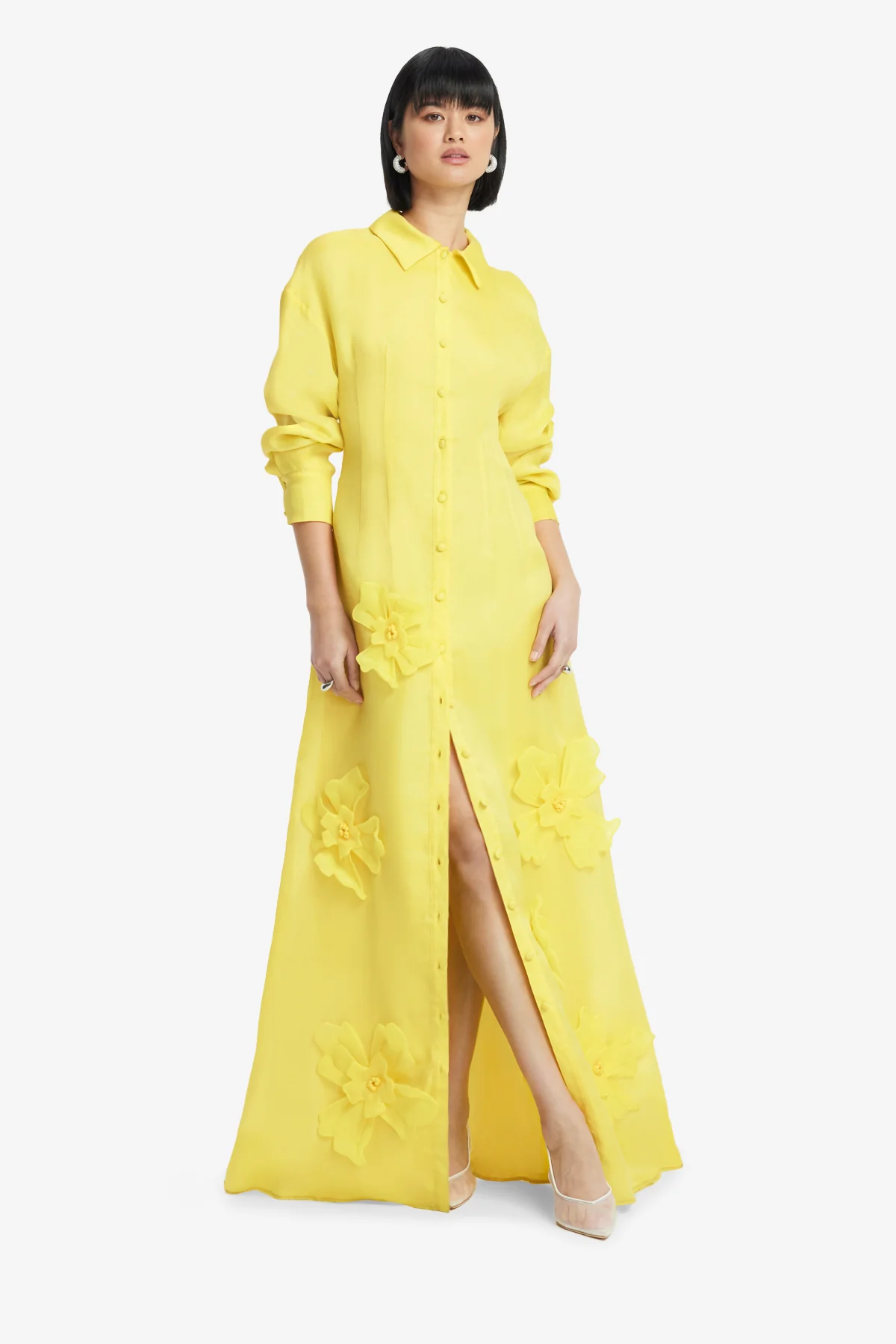 Jeanette Silk Floral Appliqué Maxi Dress - Sunshine - Image 3