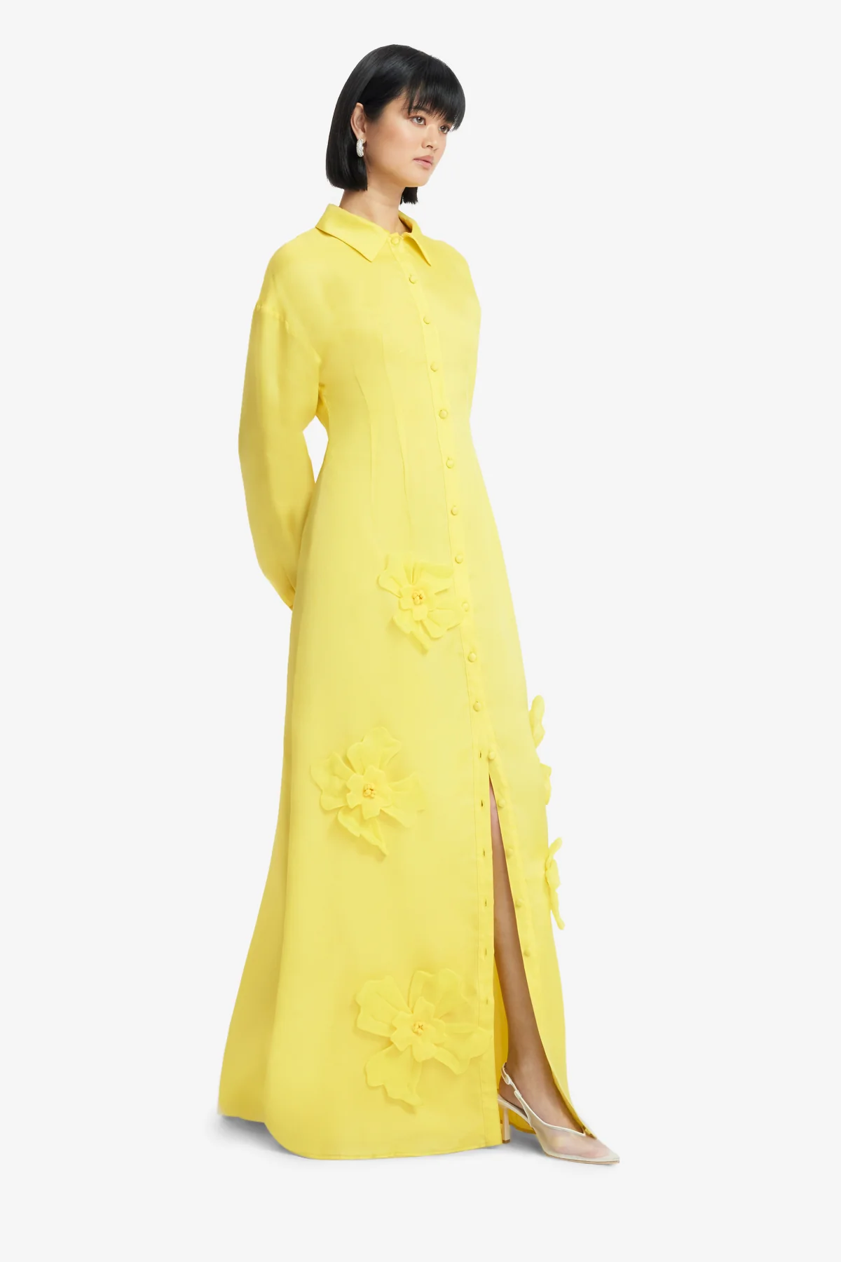 Jeanette Silk Floral Appliqué Maxi Dress - Sunshine - Image 4