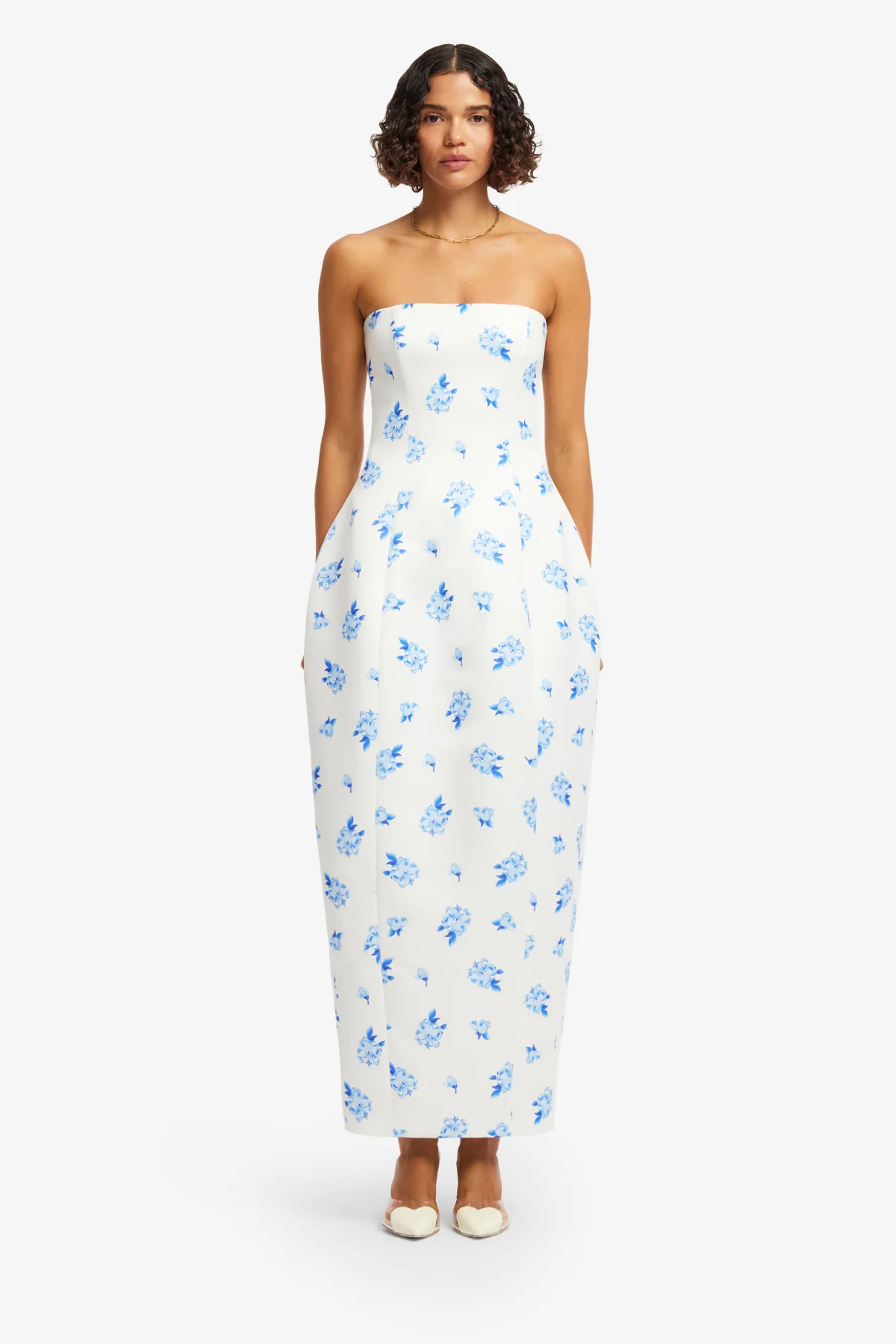 Jessica Cocoon Bustier Maxi Dress - Ditsy Floral Print in Snow - Image 2