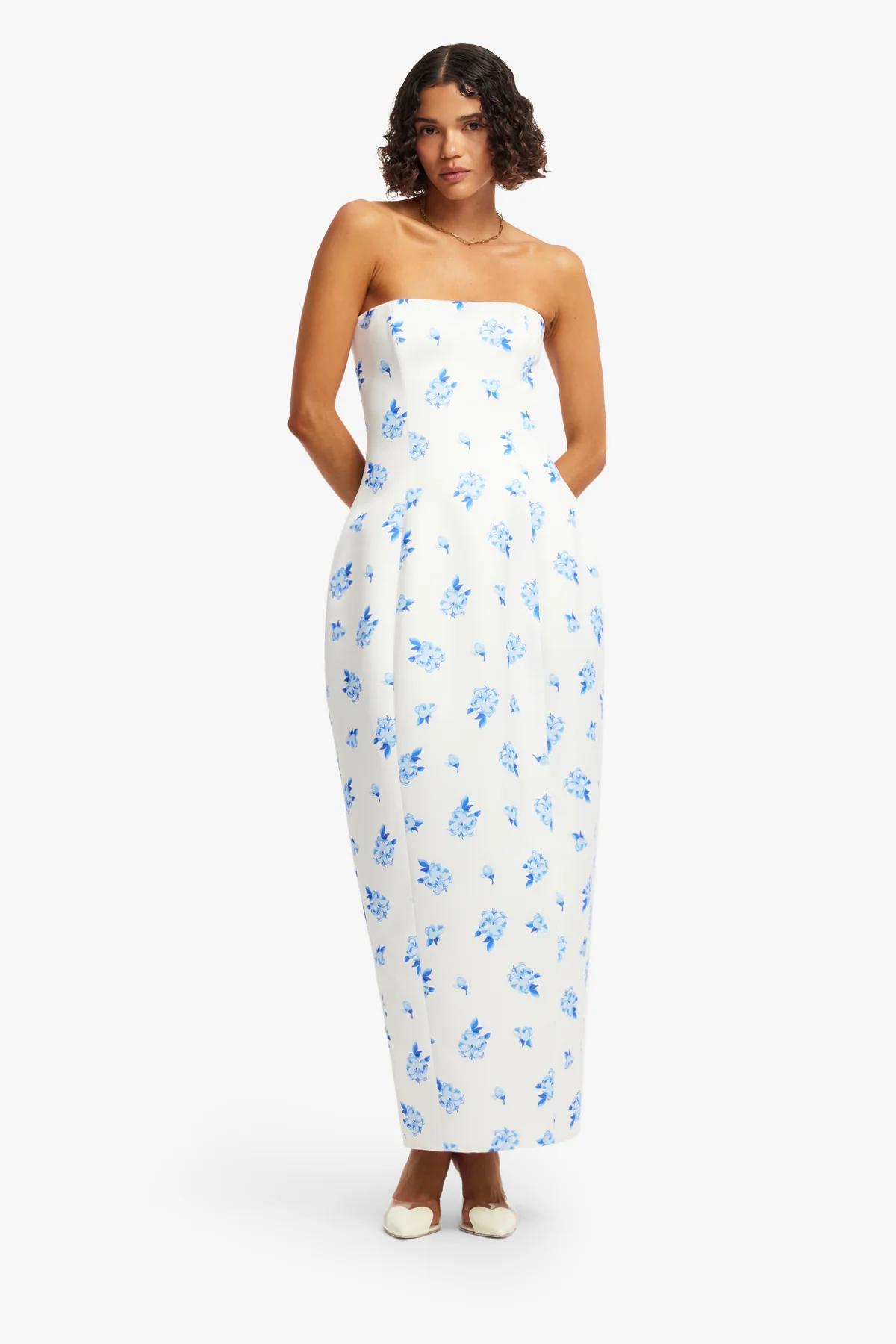 Jessica Cocoon Bustier Maxi Dress - Ditsy Floral Print in Snow - Image 3