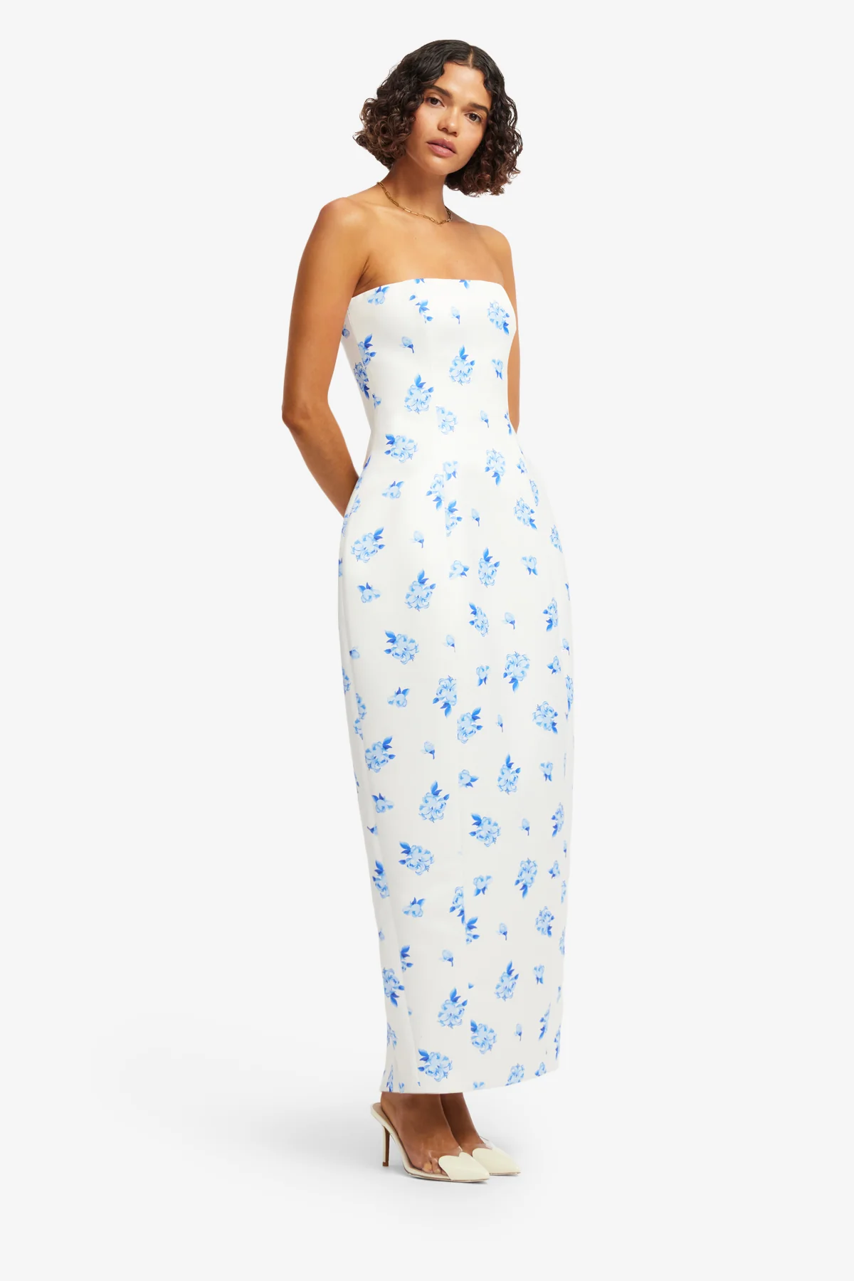 Jessica Cocoon Bustier Maxi Dress - Ditsy Floral Print in Snow - Image 4