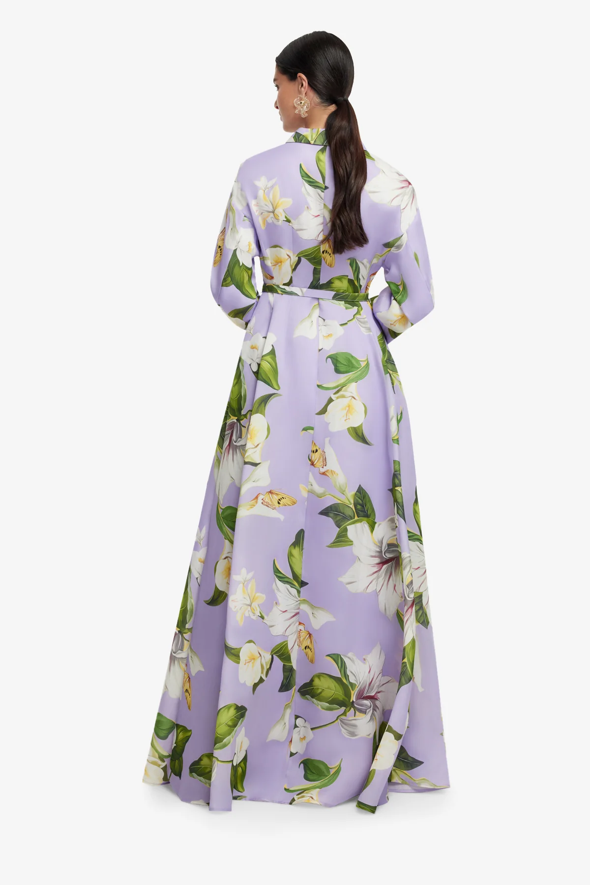 Josephine Silk Gown - Lily Blossom Print in Lilac - Image 5