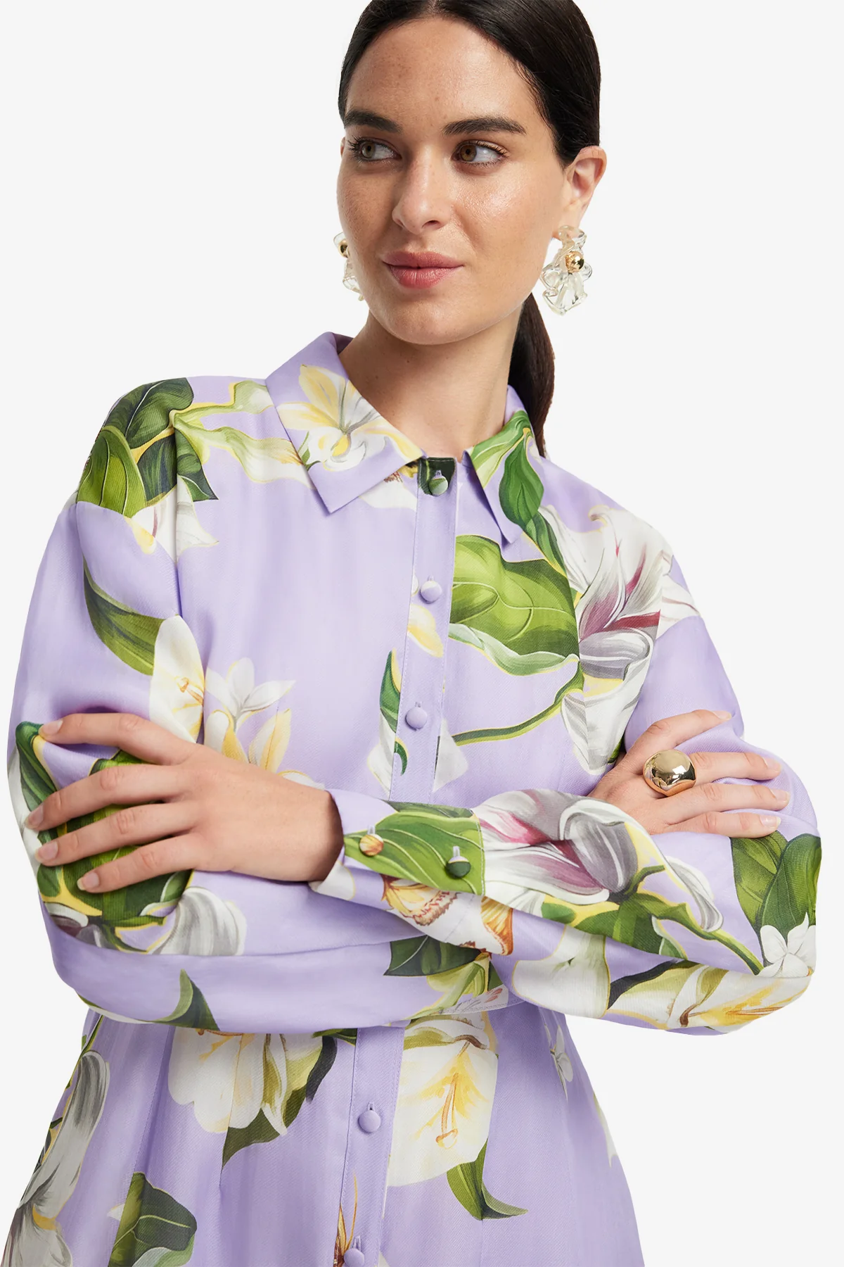 Josephine Silk Gown - Lily Blossom Print in Lilac - Image 6