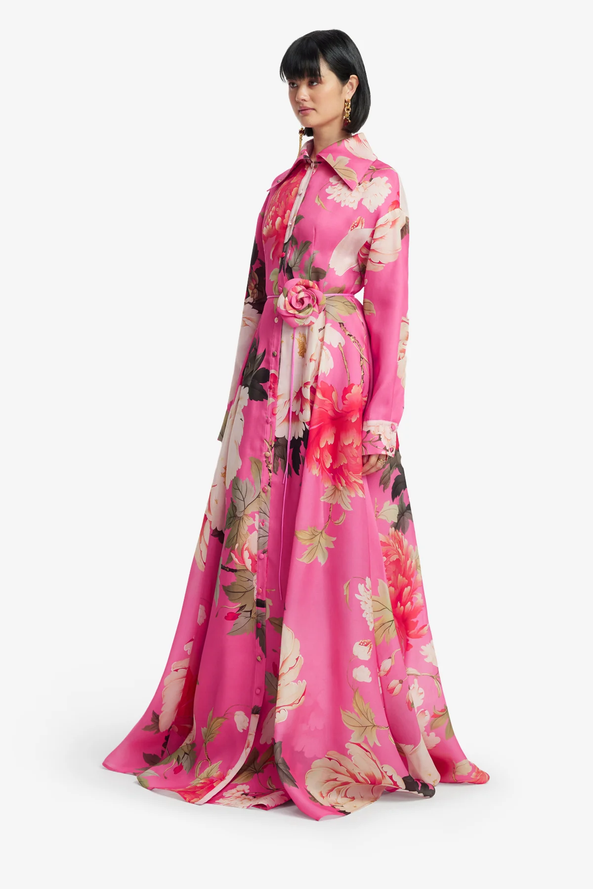 Josephine Silk Gown - Peony Print in Fuchsia - Image 4