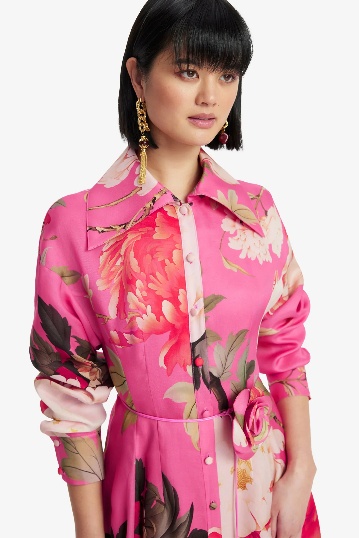 Josephine Silk Gown - Peony Print in Fuchsia - Image 6