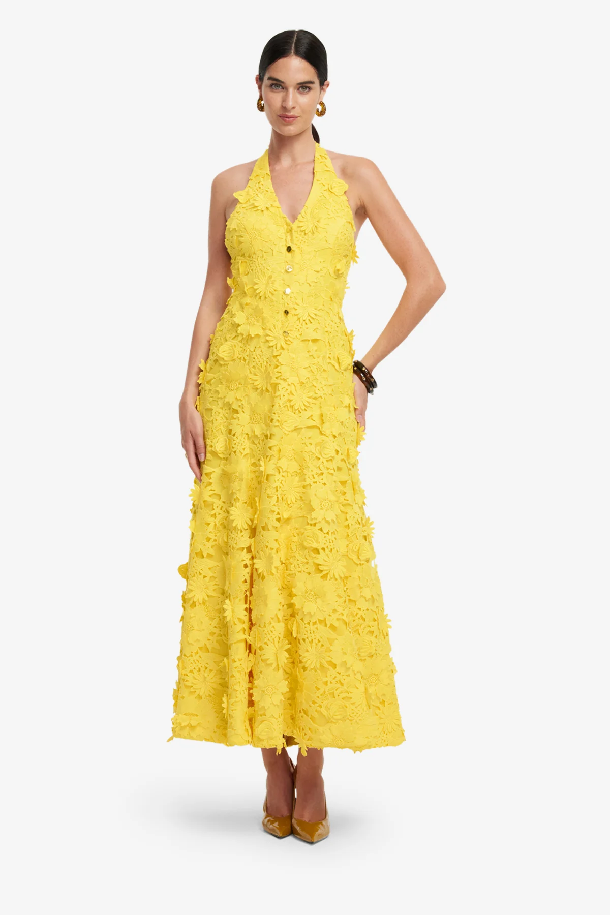 Juliette Lace Halterneck Maxi Dress - Sunshine - Image 3