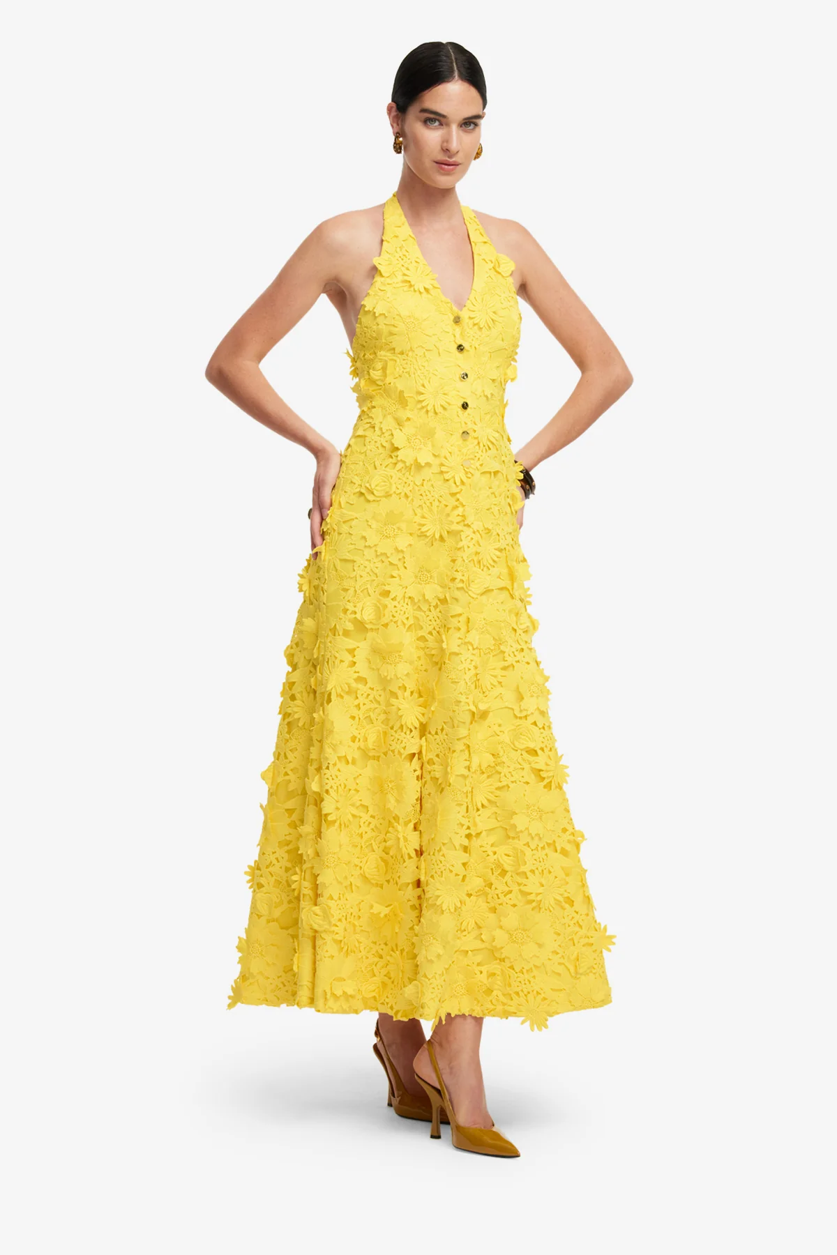 Juliette Lace Halterneck Maxi Dress - Sunshine - Image 4