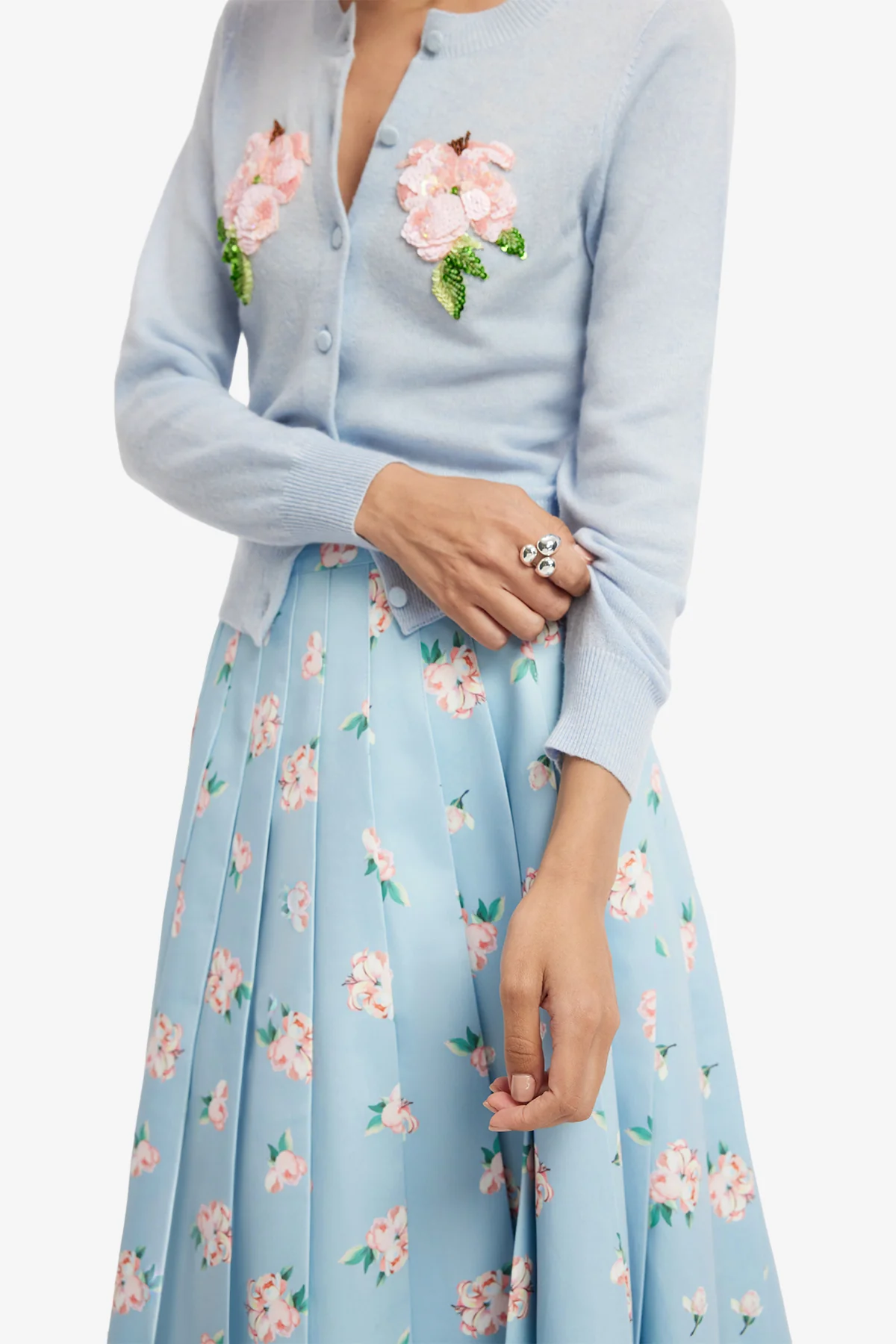 June Pleated Maxi Skirt - Ditsy Floral Print in Blue - Image 6