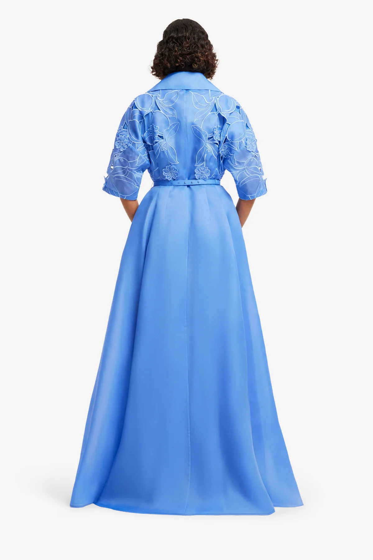 Junia Appliqué Puff Sleeve Silk Gown - Azure - Image 5