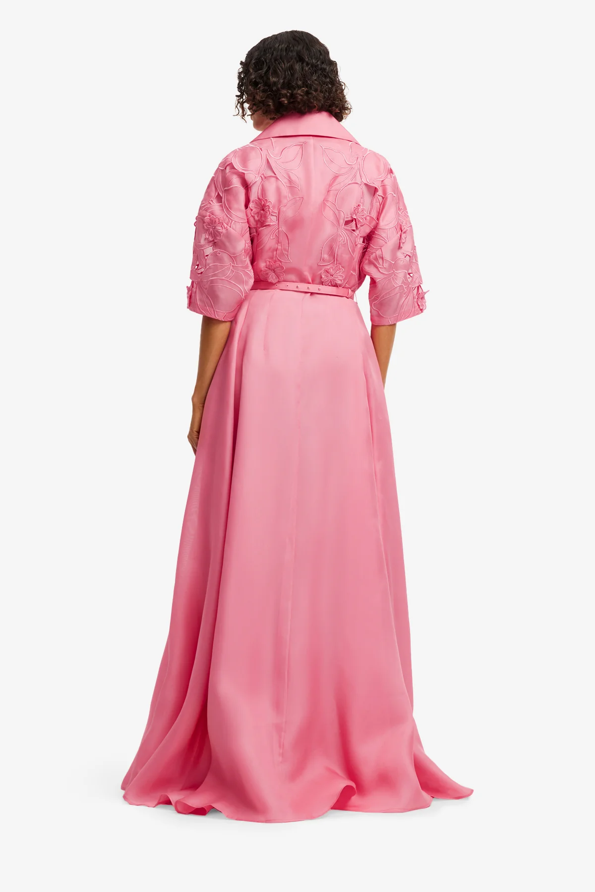 Junia Appliqué Puff Sleeve Silk Gown - Fuchsia - Image 5