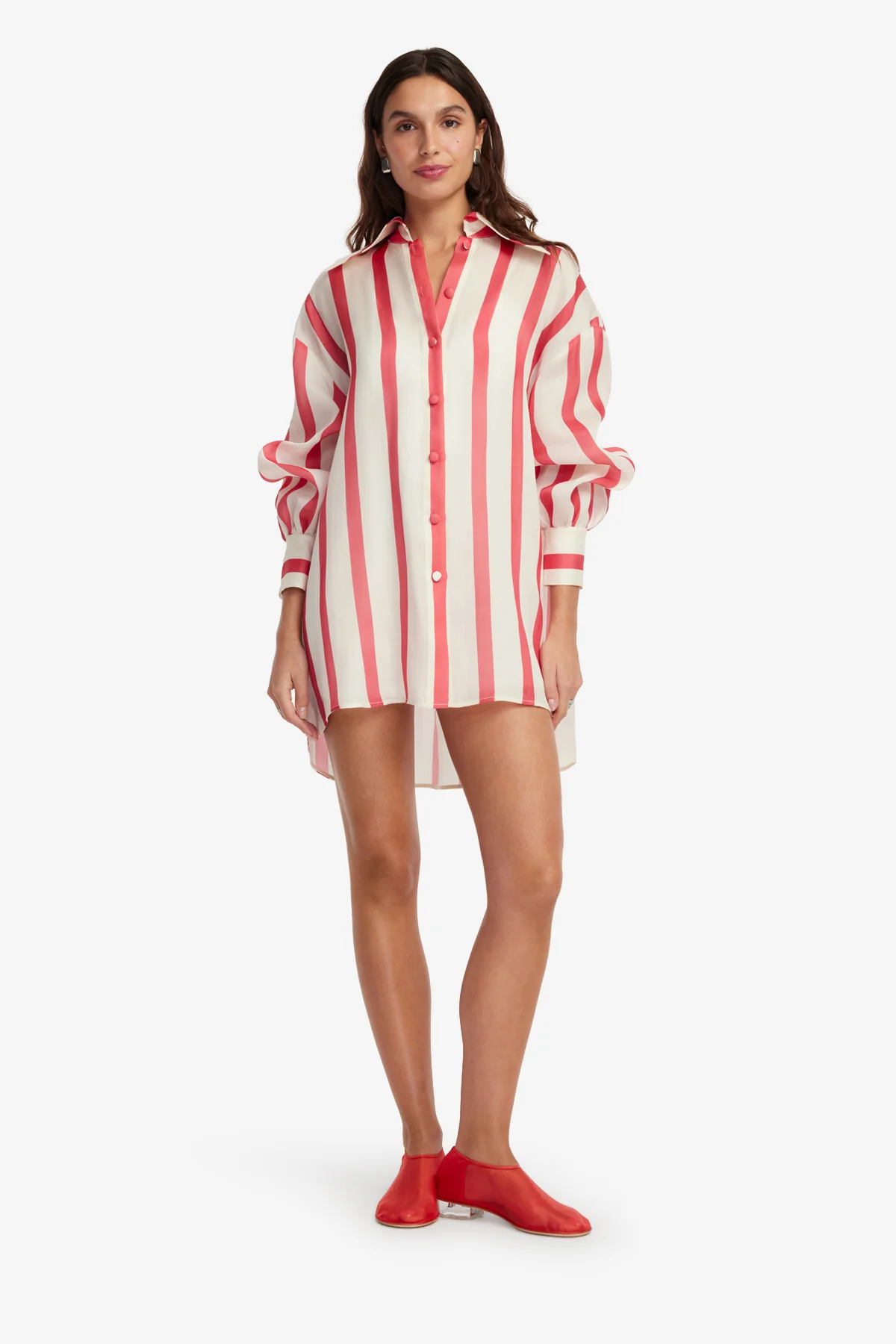 Kathleen Striped Silk Blouse - Scarlet - Image 3