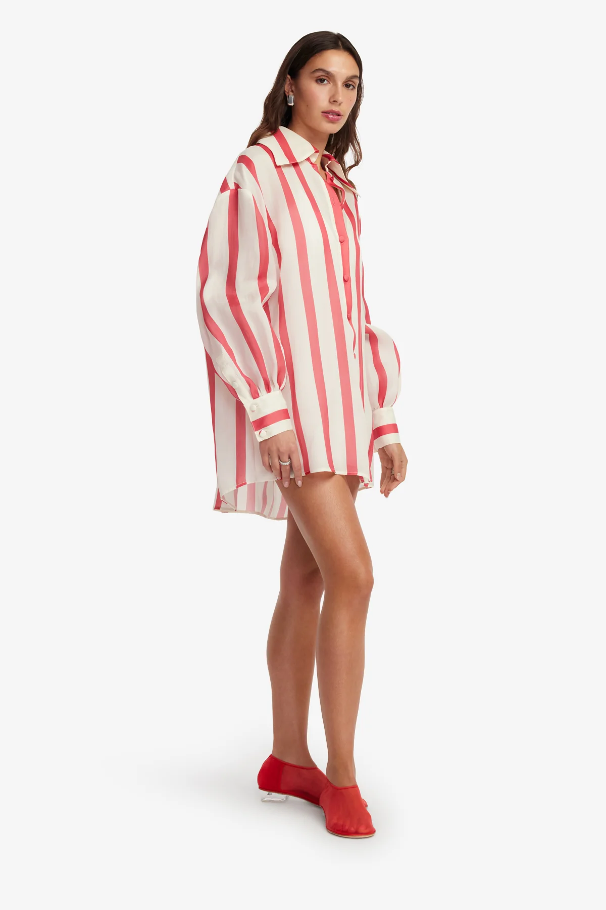 Kathleen Striped Silk Blouse - Scarlet - Image 4