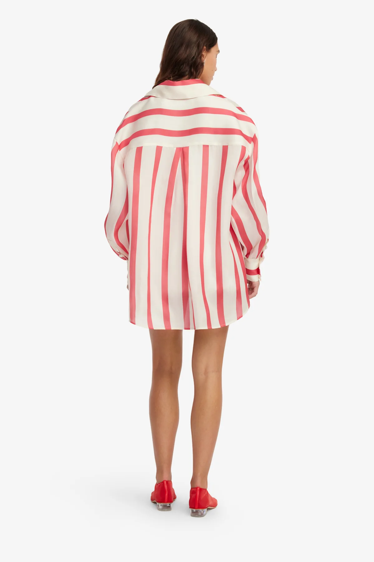 Kathleen Striped Silk Blouse - Scarlet - Image 5