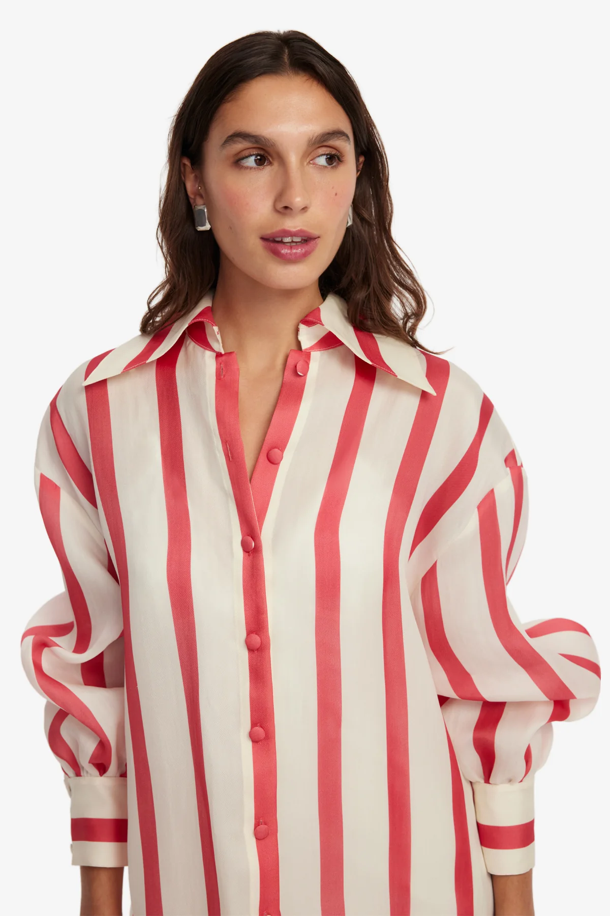 Kathleen Striped Silk Blouse - Scarlet - Image 6