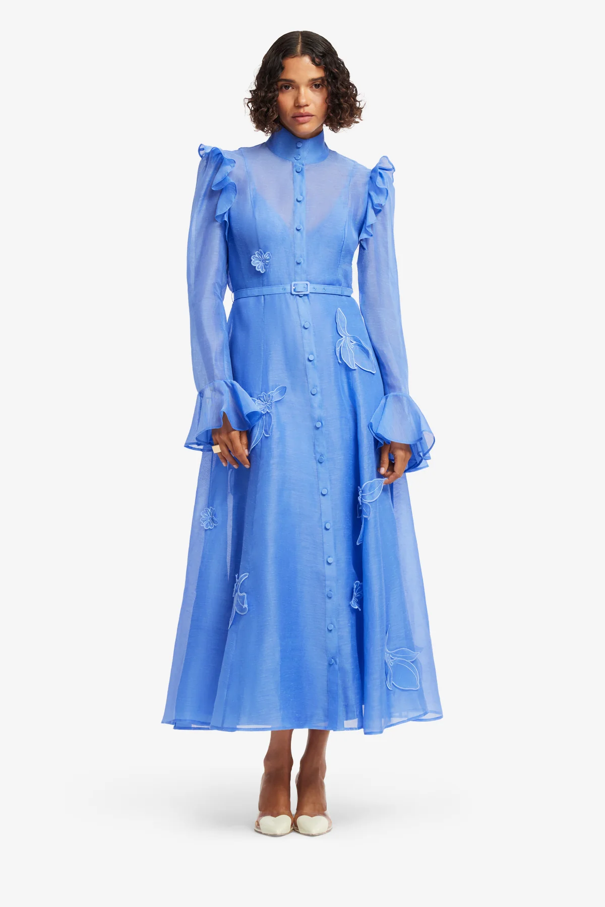 Katrina Appliqué Butterfly Sleeve Midi Dress - Azure - Image 3