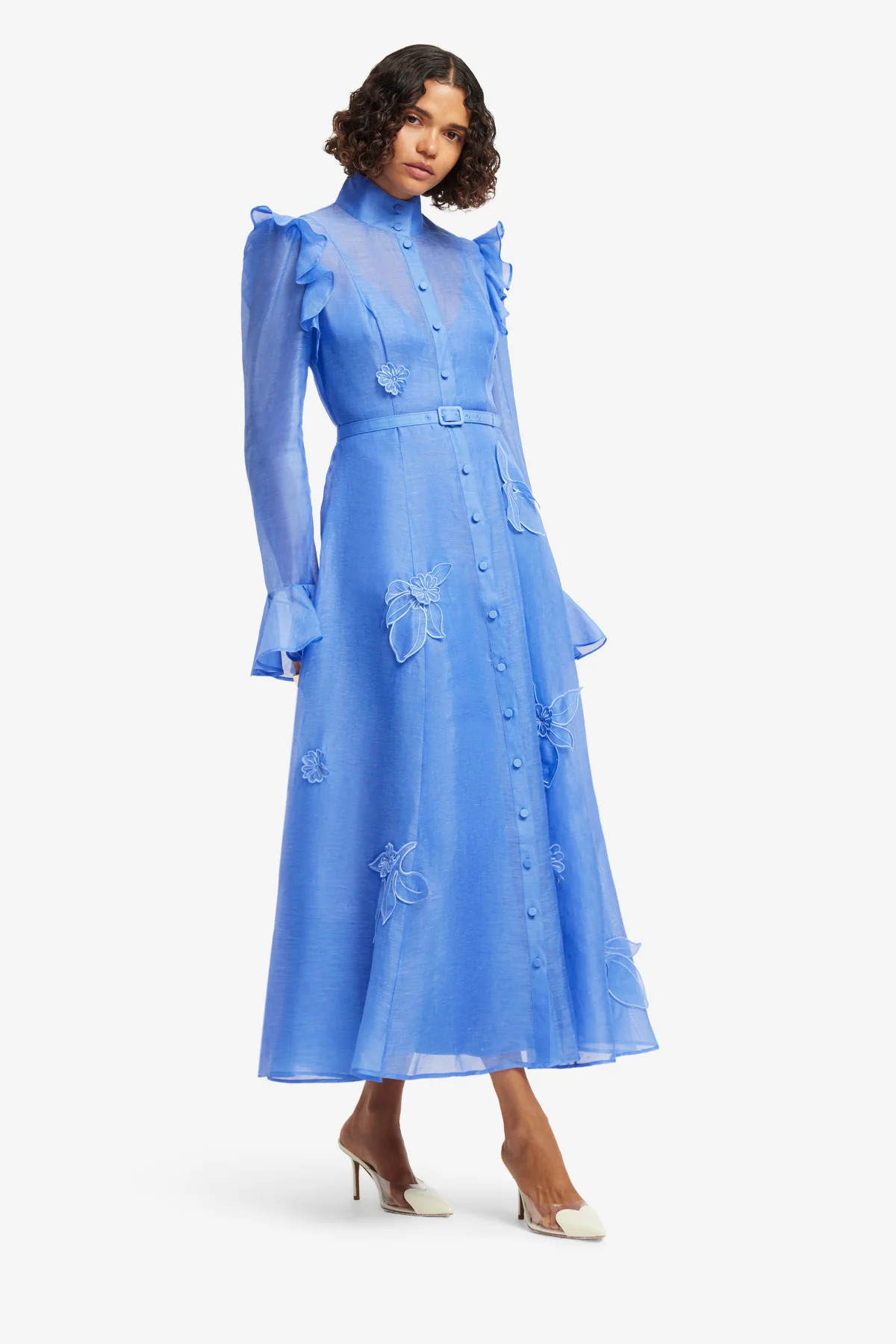 Katrina Appliqué Butterfly Sleeve Midi Dress - Azure - Image 4