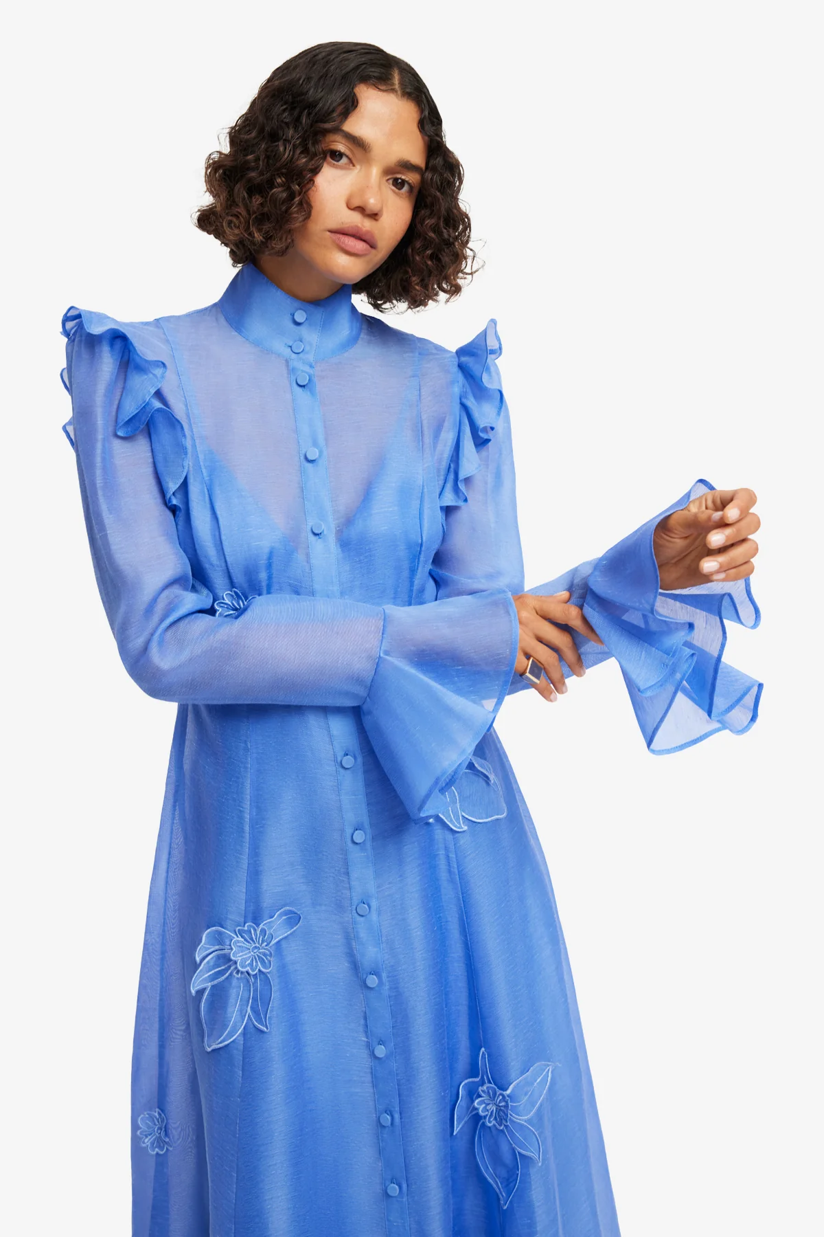 Katrina Appliqué Butterfly Sleeve Midi Dress - Azure - Image 6