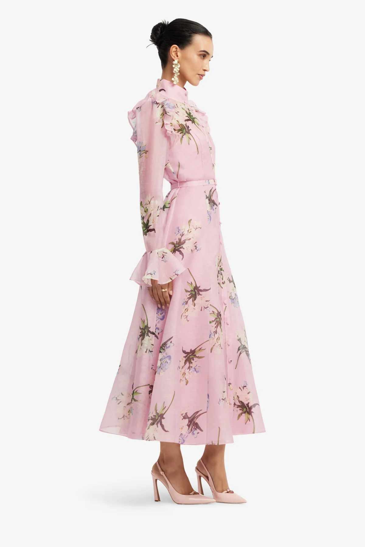 Katrina Butterfly Sleeve Midi Dress - Bouquet Print in Pastel Pink - Image 4