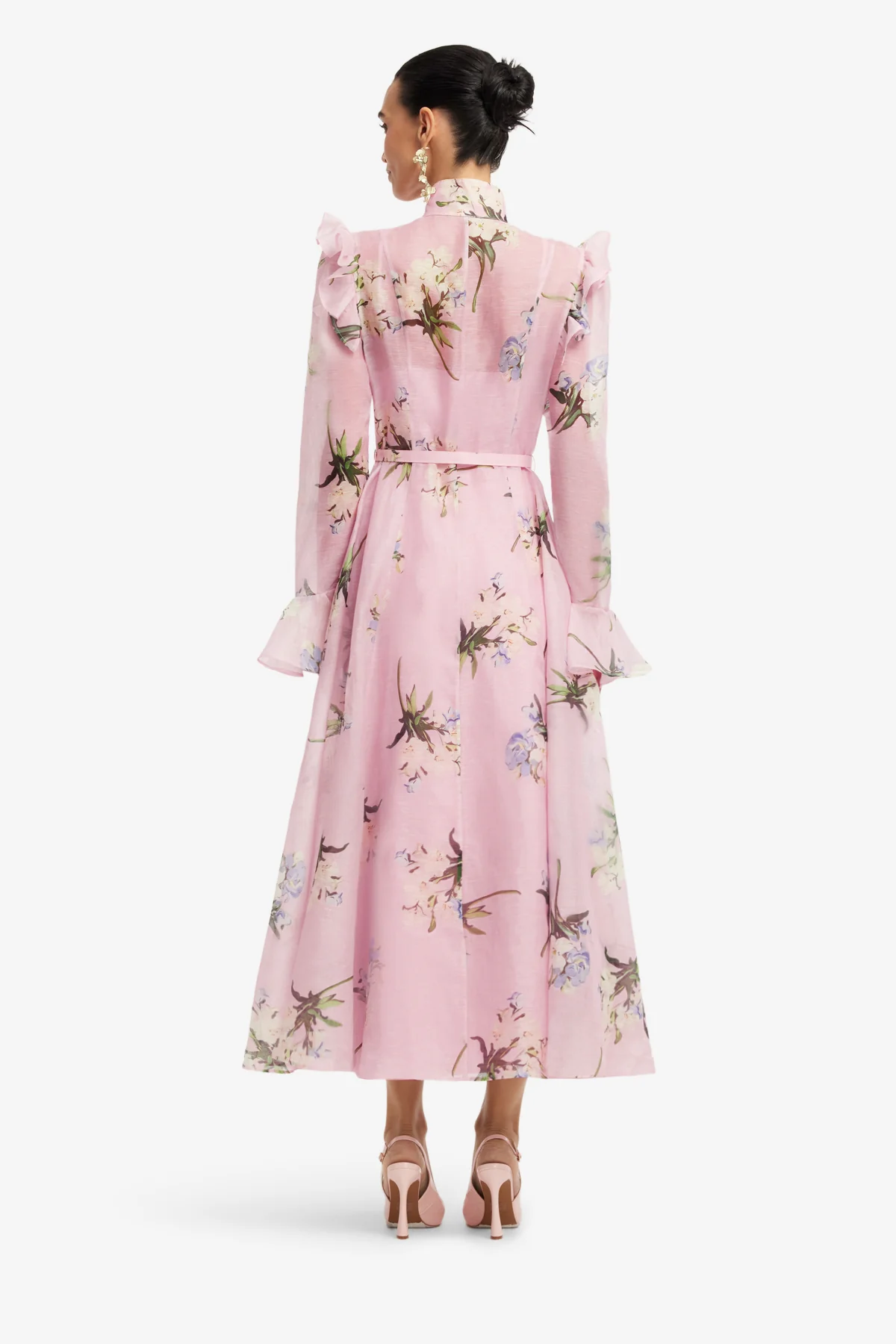 Katrina Butterfly Sleeve Midi Dress - Bouquet Print in Pastel Pink - Image 5