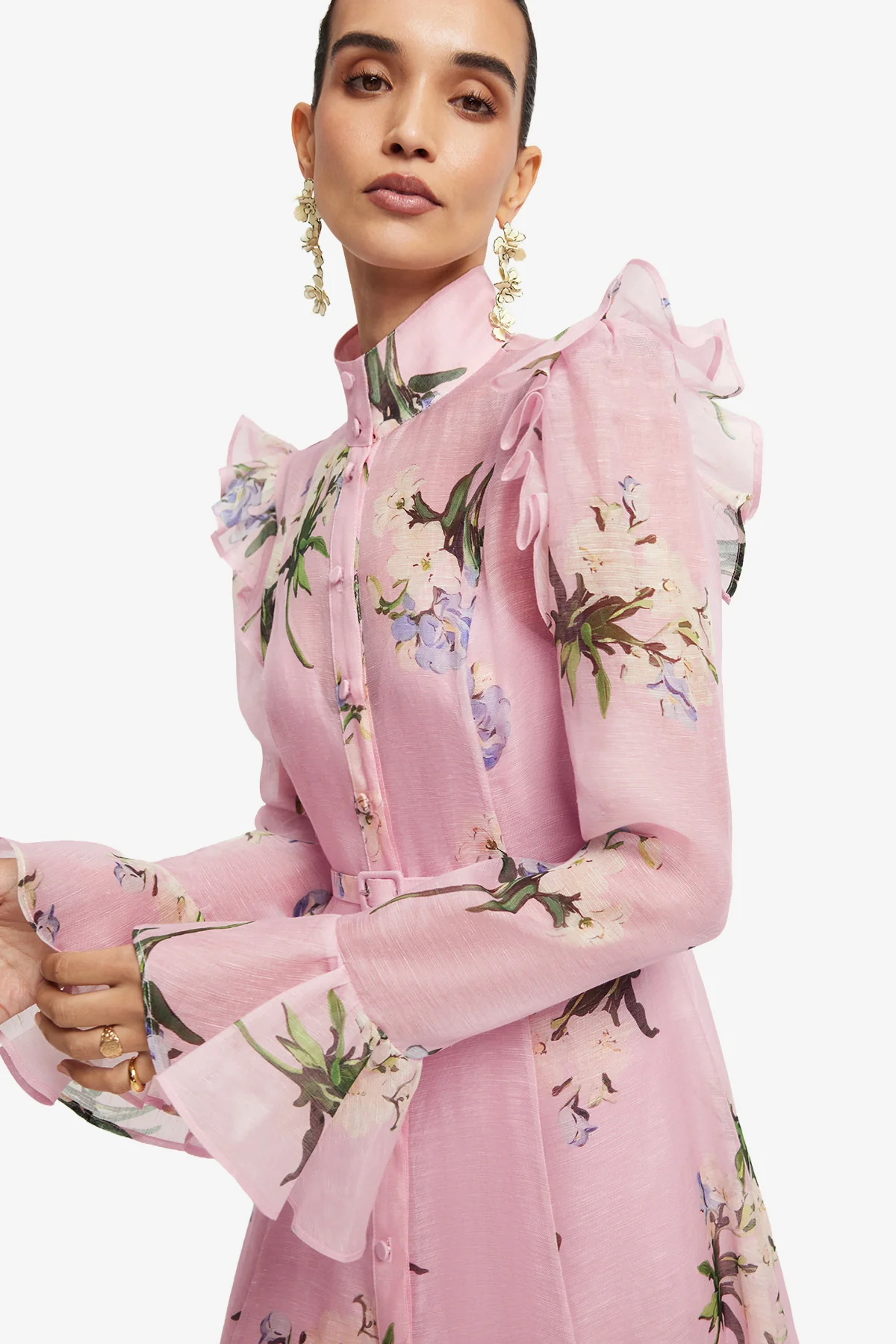 Katrina Butterfly Sleeve Midi Dress - Bouquet Print in Pastel Pink - Image 6